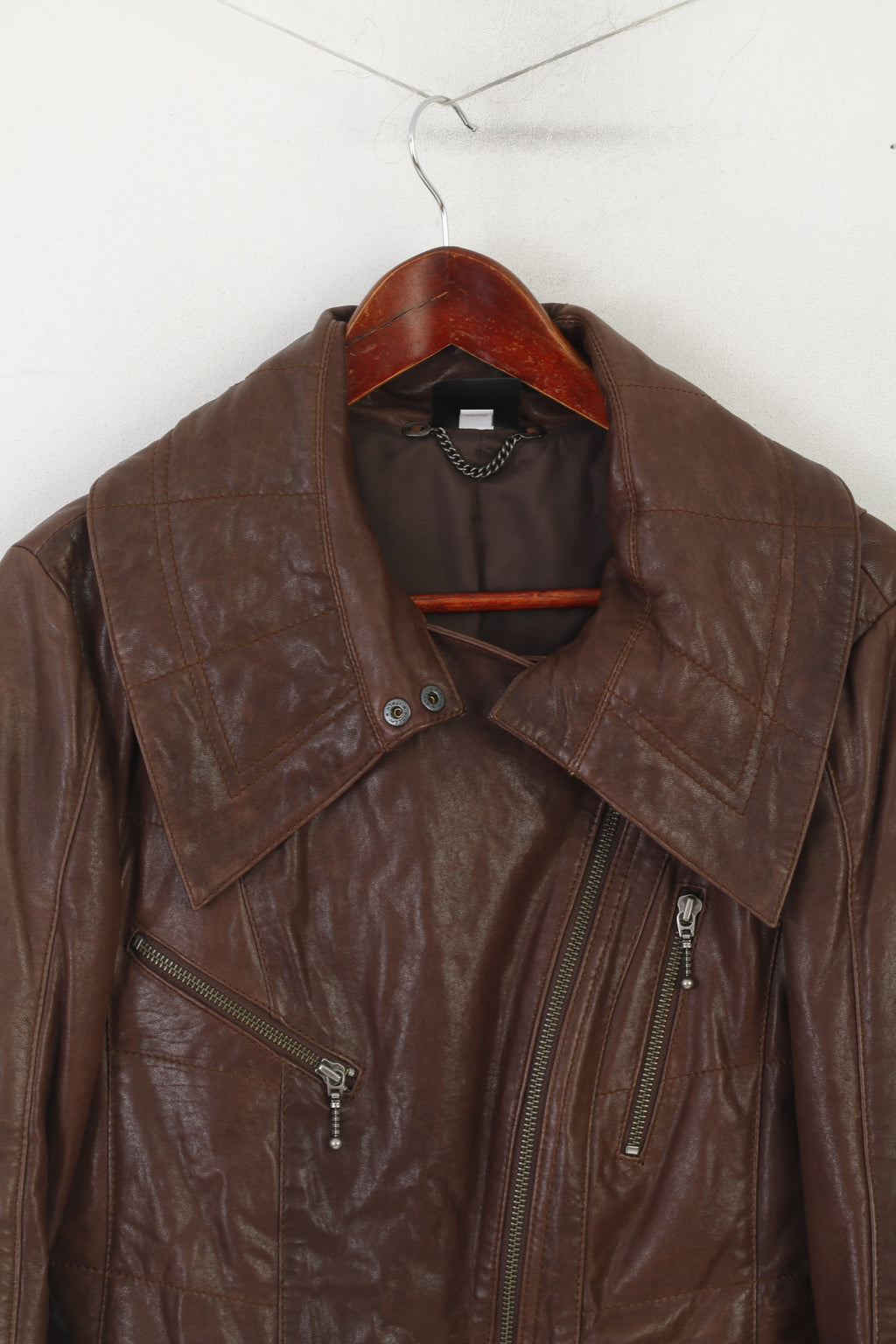 Madeleine Women 10 36 S Veste en cuir marron avec fermeture éclair complète et doublure classique
