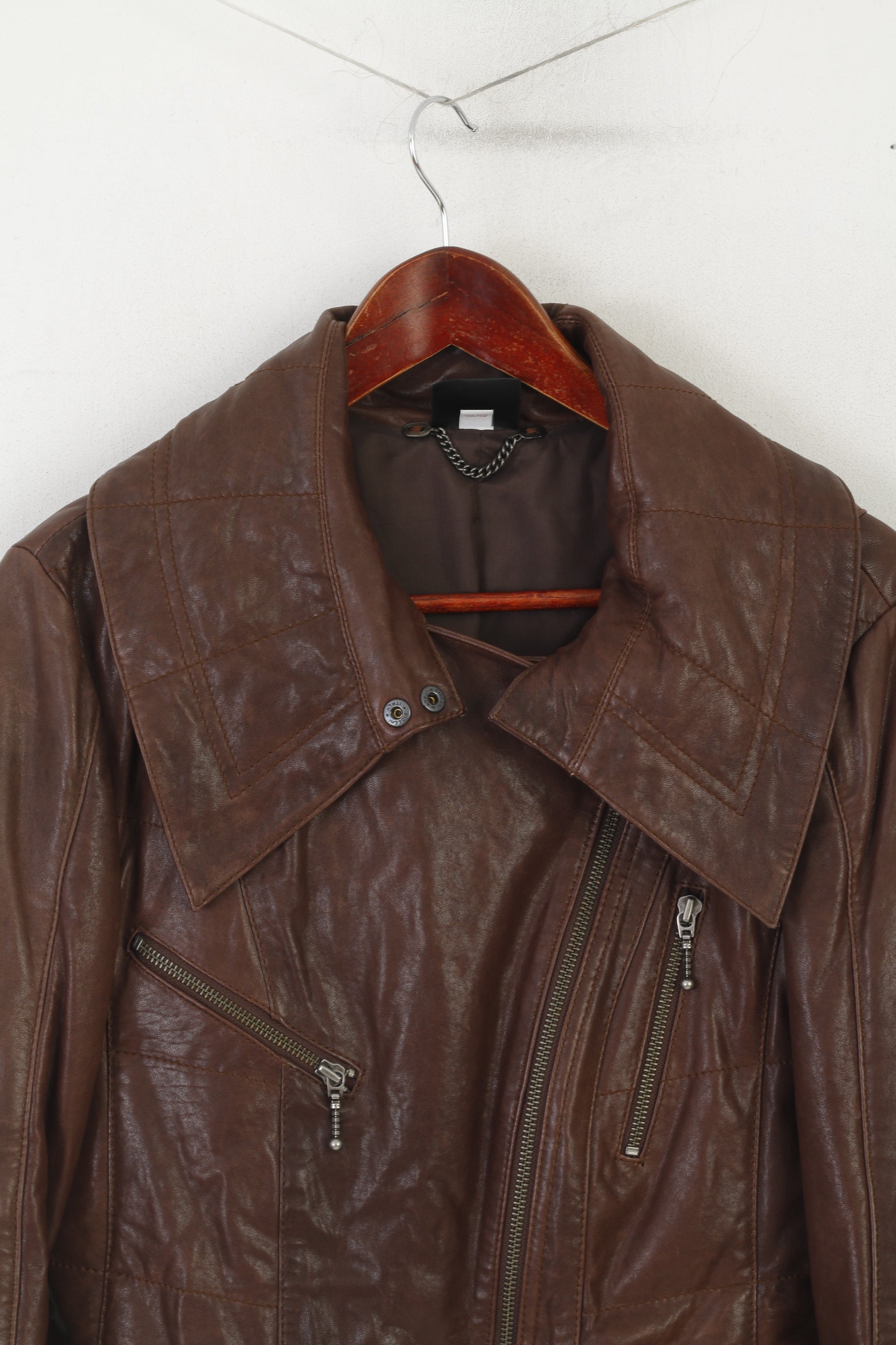 Madeleine Women 10 36 S Veste en cuir marron avec fermeture éclair complète et doublure classique