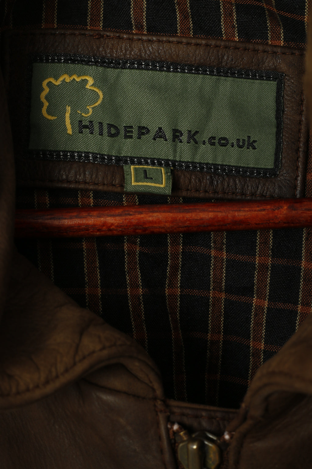 Hide Park Giacca da uomo L in pelle marrone con cerniera intera tasche a scatto Top classico