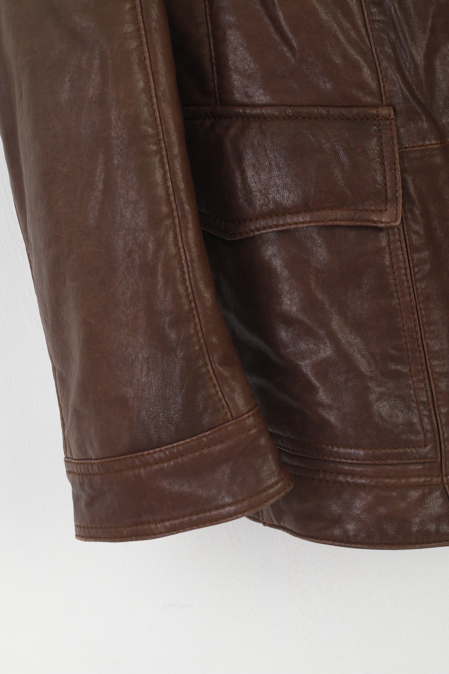 Madeleine Women 10 36 S Veste en cuir marron avec fermeture éclair complète et doublure classique