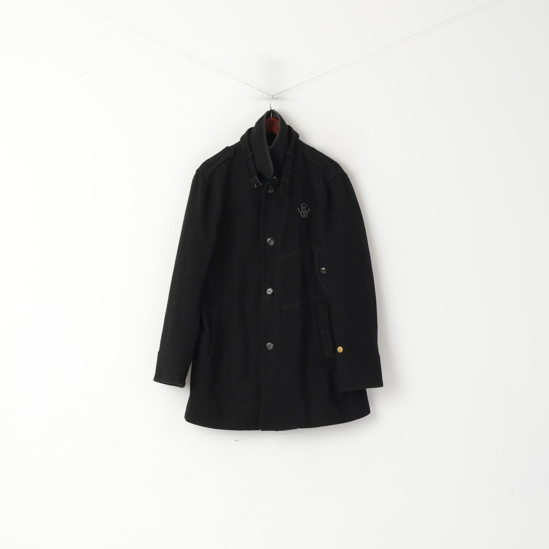 G-Star Raw Men XL (L) Coat Black Wool Nylon Casual Buttoned Decoy Garber Trench Top