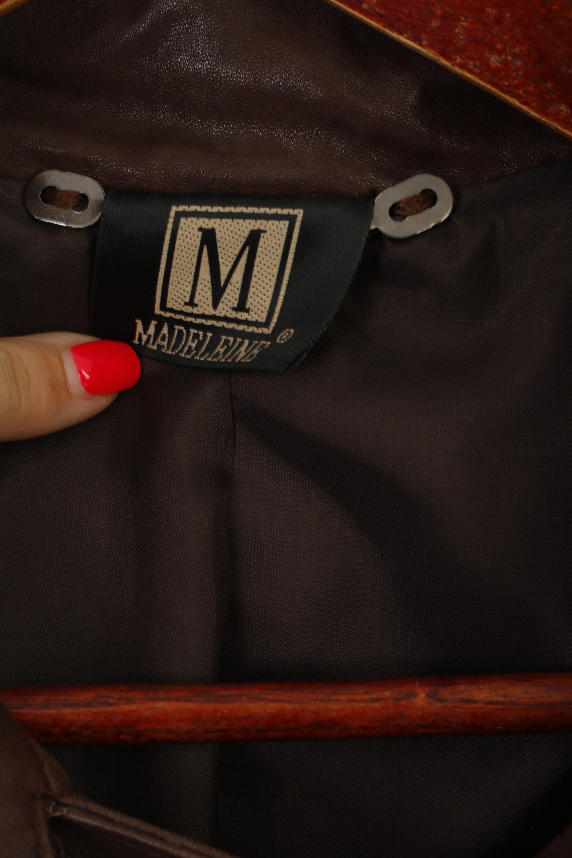 Madeleine Women 10 36 S Veste en cuir marron avec fermeture éclair complète et doublure classique