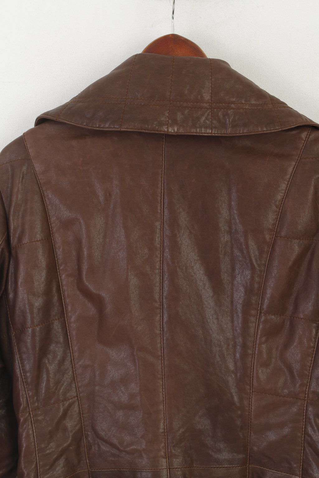 Madeleine Women 10 36 S Veste en cuir marron avec fermeture éclair complète et doublure classique