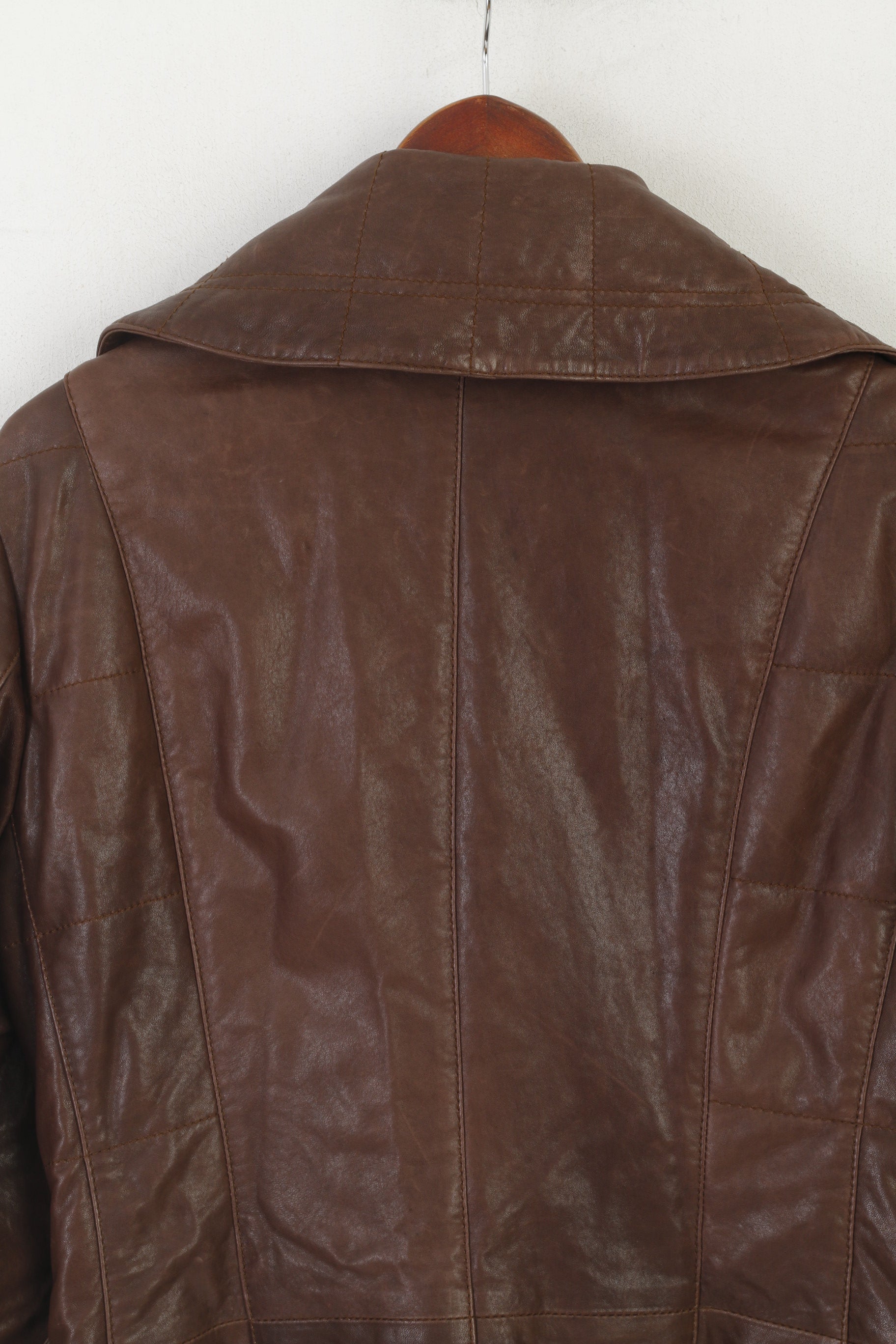 Madeleine Women 10 36 S Veste en cuir marron avec fermeture éclair complète et doublure classique