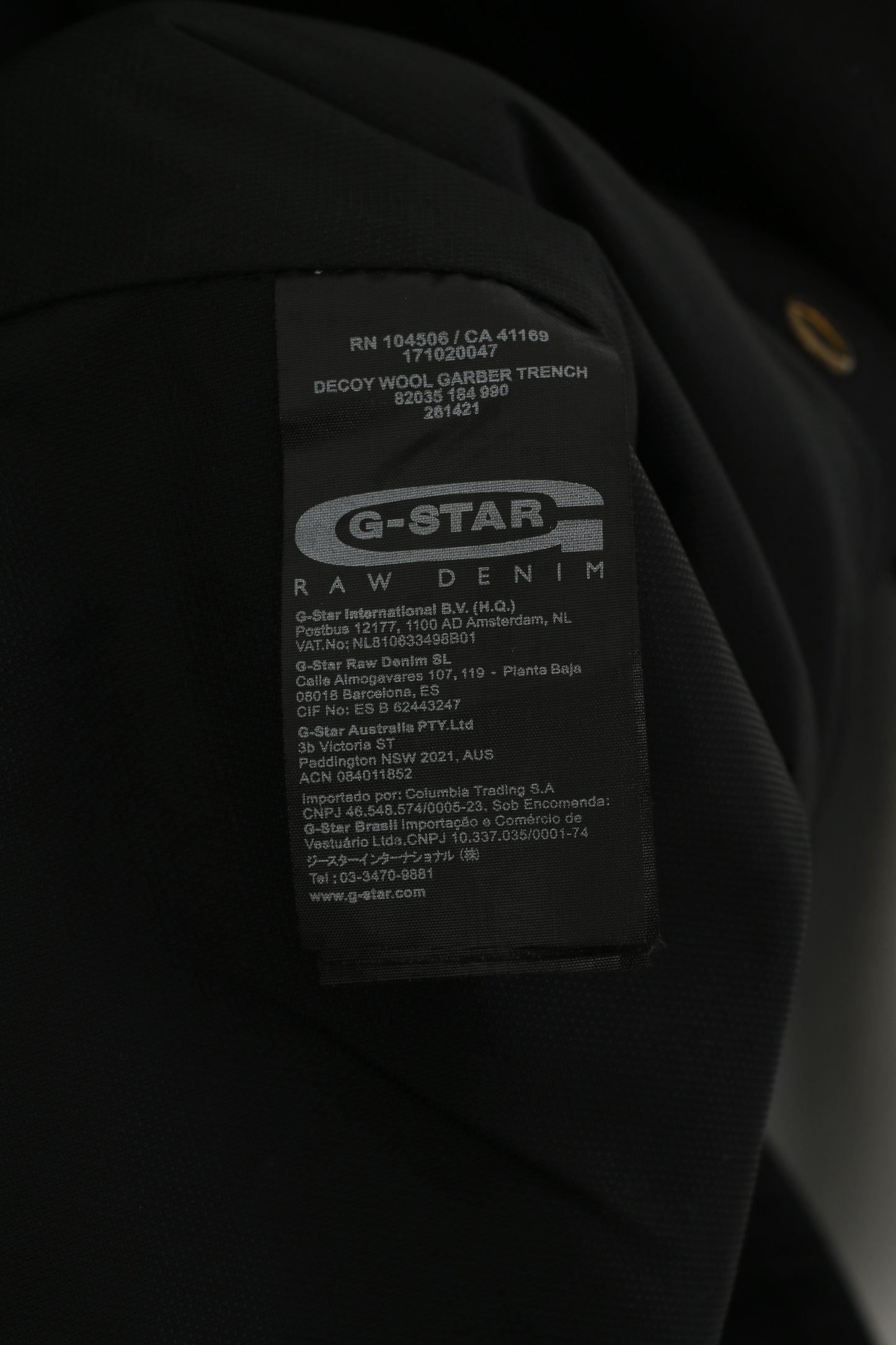 Cappotto G-Star Raw da uomo XL (L) Trench in garber con bottoni casual in nylon di lana nera