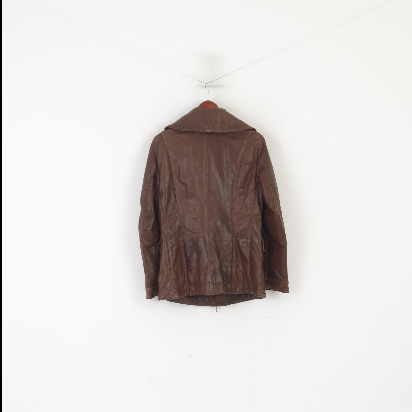 Madeleine Women 10 36 S Veste en cuir marron avec fermeture éclair complète et doublure classique