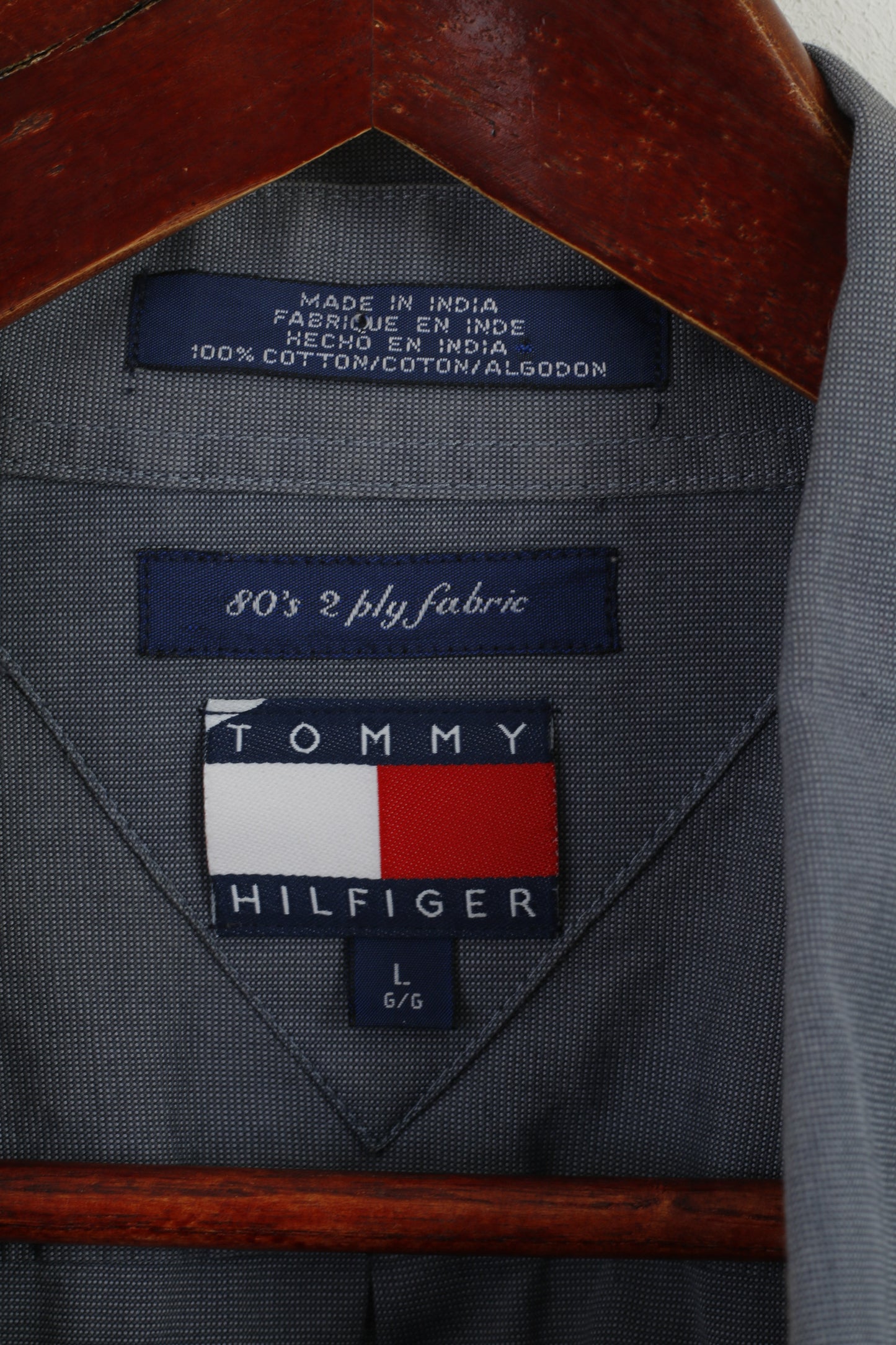 Tommy Hilfiger Hommes L Chemise décontractée Bleu 80's 2 épaisseurs Coton Haut classique à manches longues