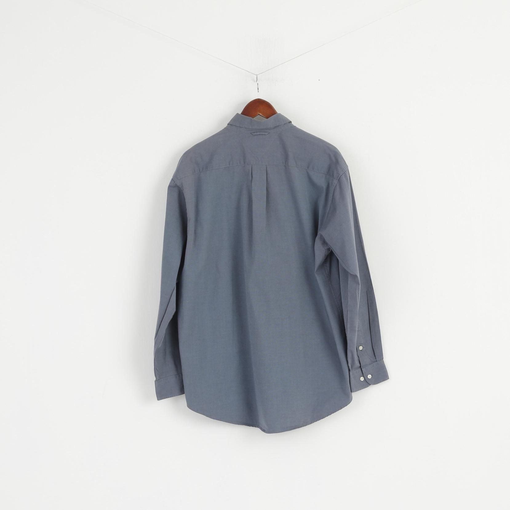 Tommy Hilfiger Men L Casual Shirt Blue 80's 2 ply Cotton Long Sleeve Classic Top