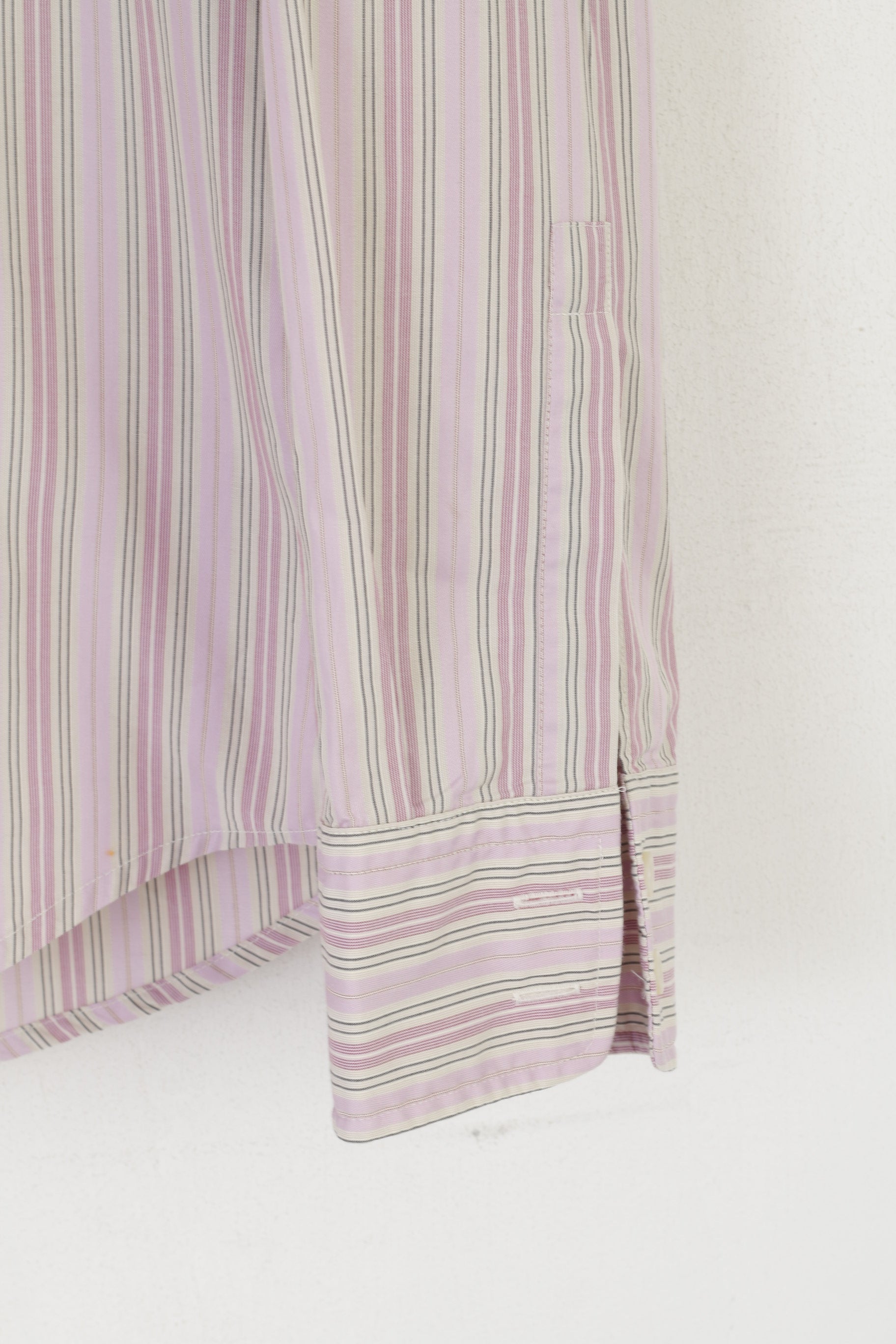 Hugo Boss Men M Casual Shirt Pink Cotton Striped Slim Fit Long Sleeve Top