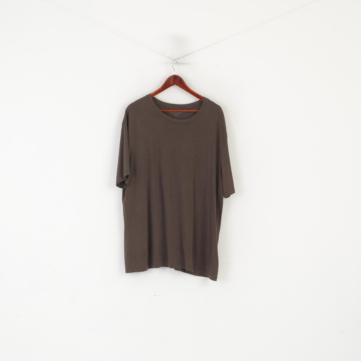 AllSaints Homme L Chemise Marron Coupe Oversize Mars SS Col Rond Lyocell Haut