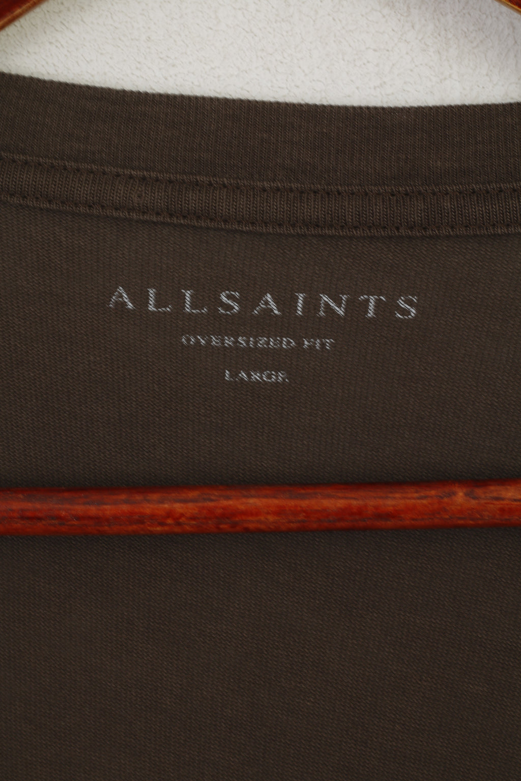 Maglietta AllSaints da uomo a maniche lunghe marrone vestibilità oversize Mars SS girocollo in Lyocell