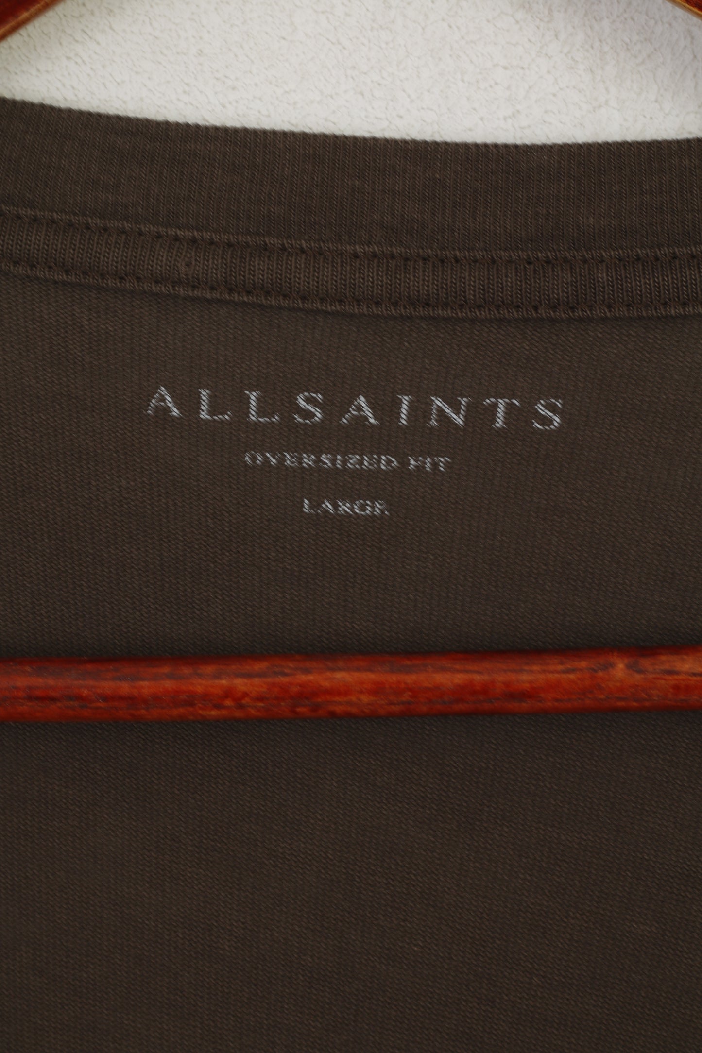 AllSaints Homme L Chemise Marron Coupe Oversize Mars SS Col Rond Lyocell Haut