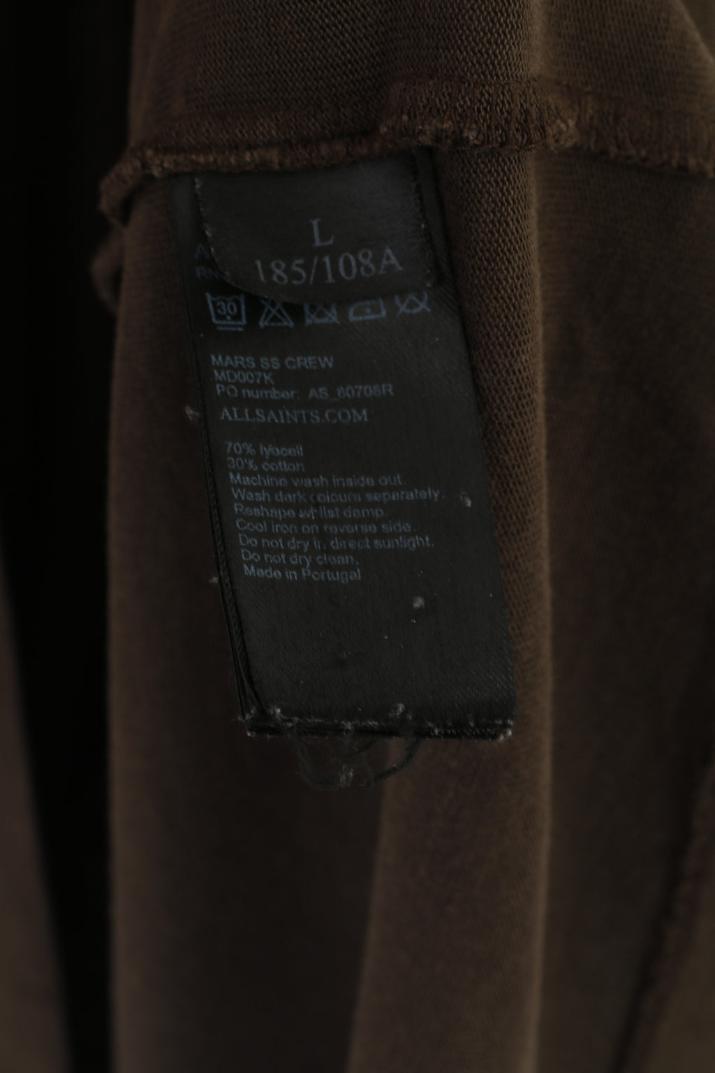 Maglietta AllSaints da uomo a maniche lunghe marrone vestibilità oversize Mars SS girocollo in Lyocell