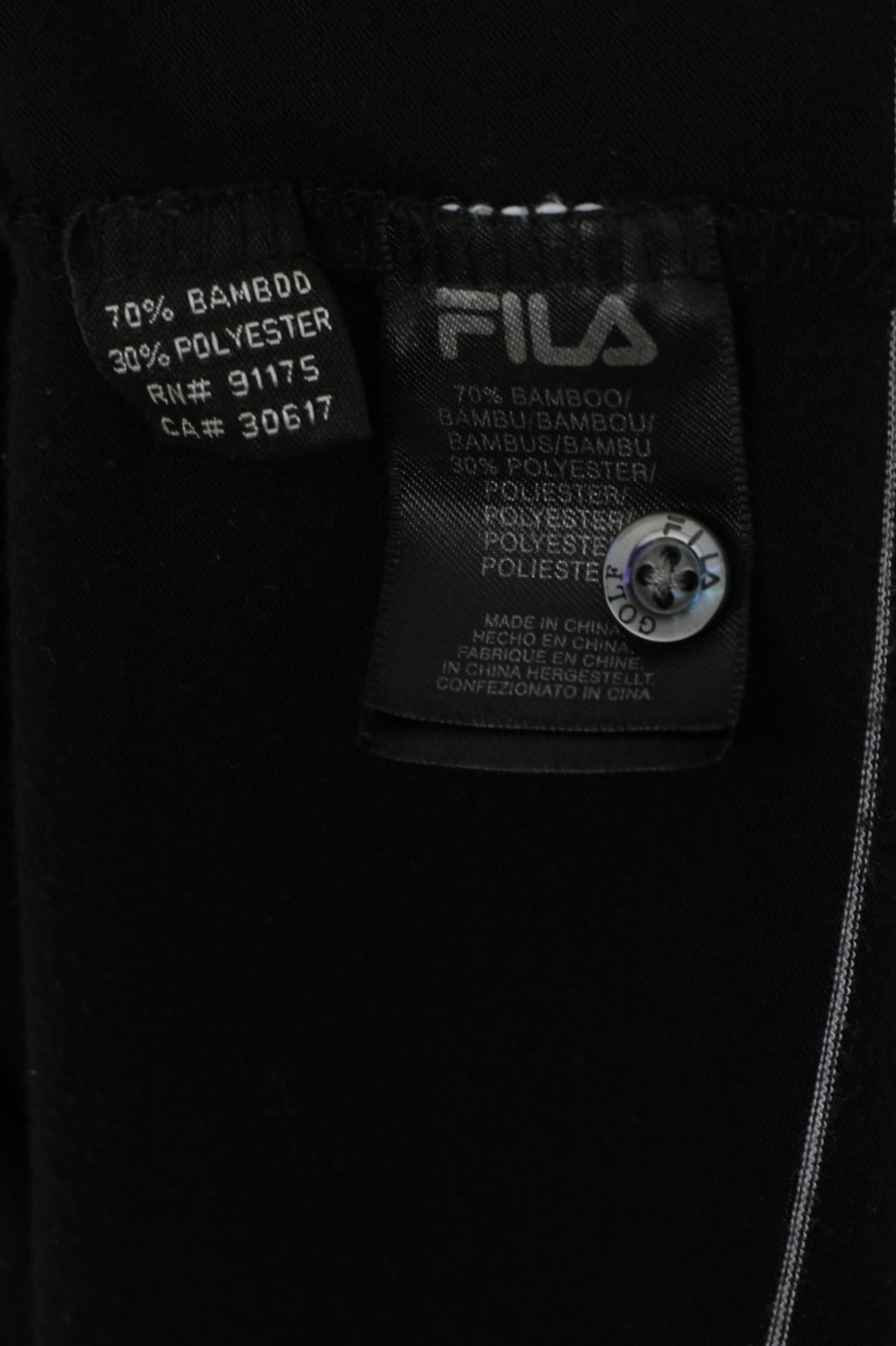 Polo Fila da uomo L, top vintage con bottoni dettagliati a righe in cotone nero elasticizzato