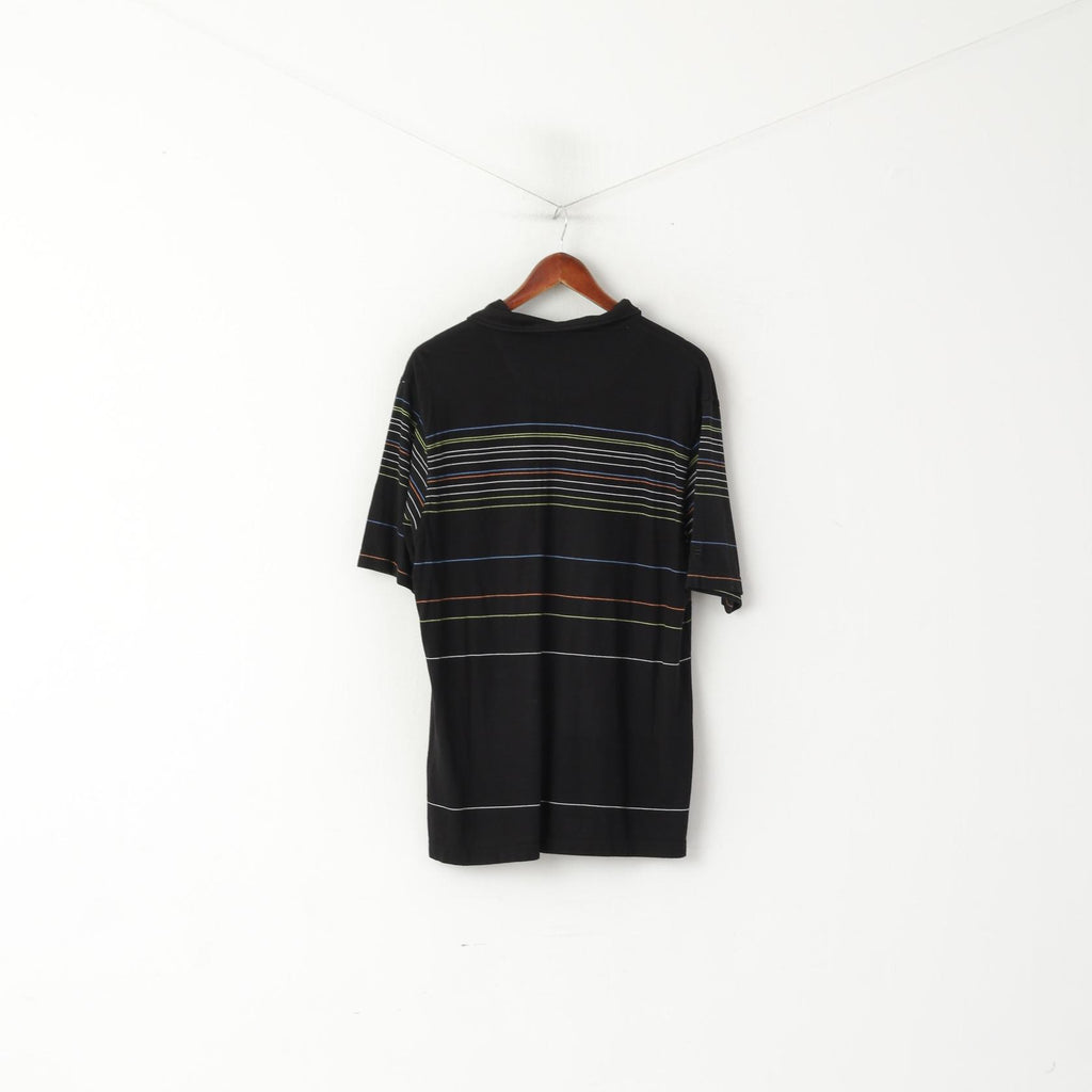 Polo Fila da uomo L, top vintage con bottoni dettagliati a righe in cotone nero elasticizzato
