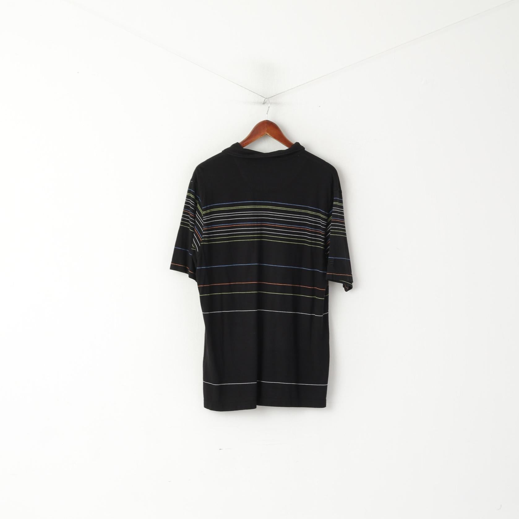 Polo Fila da uomo L, top vintage con bottoni dettagliati a righe in cotone nero elasticizzato