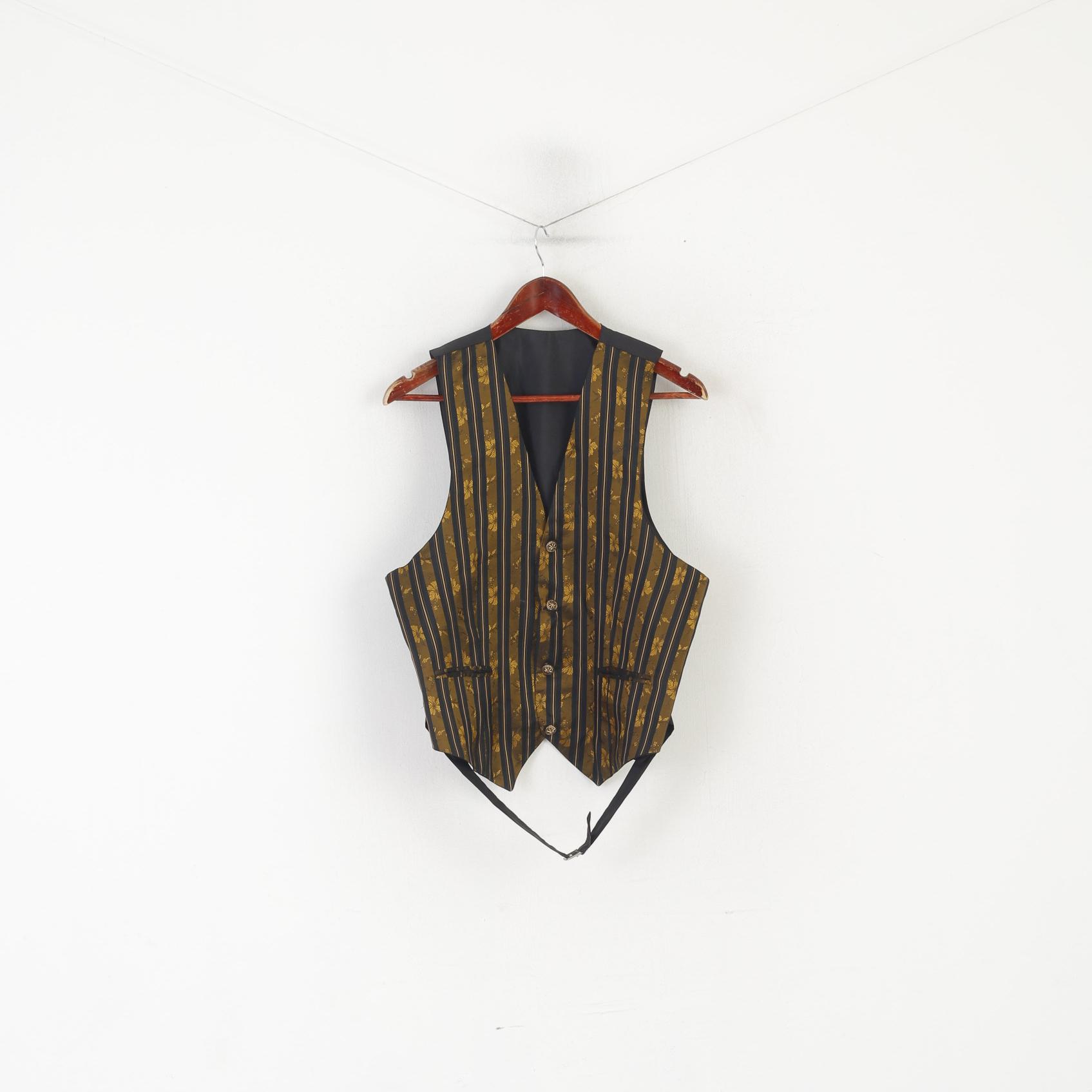 Vintage Men S Waistcoat Black Gold Striped Elegant Gold Buttons Vest