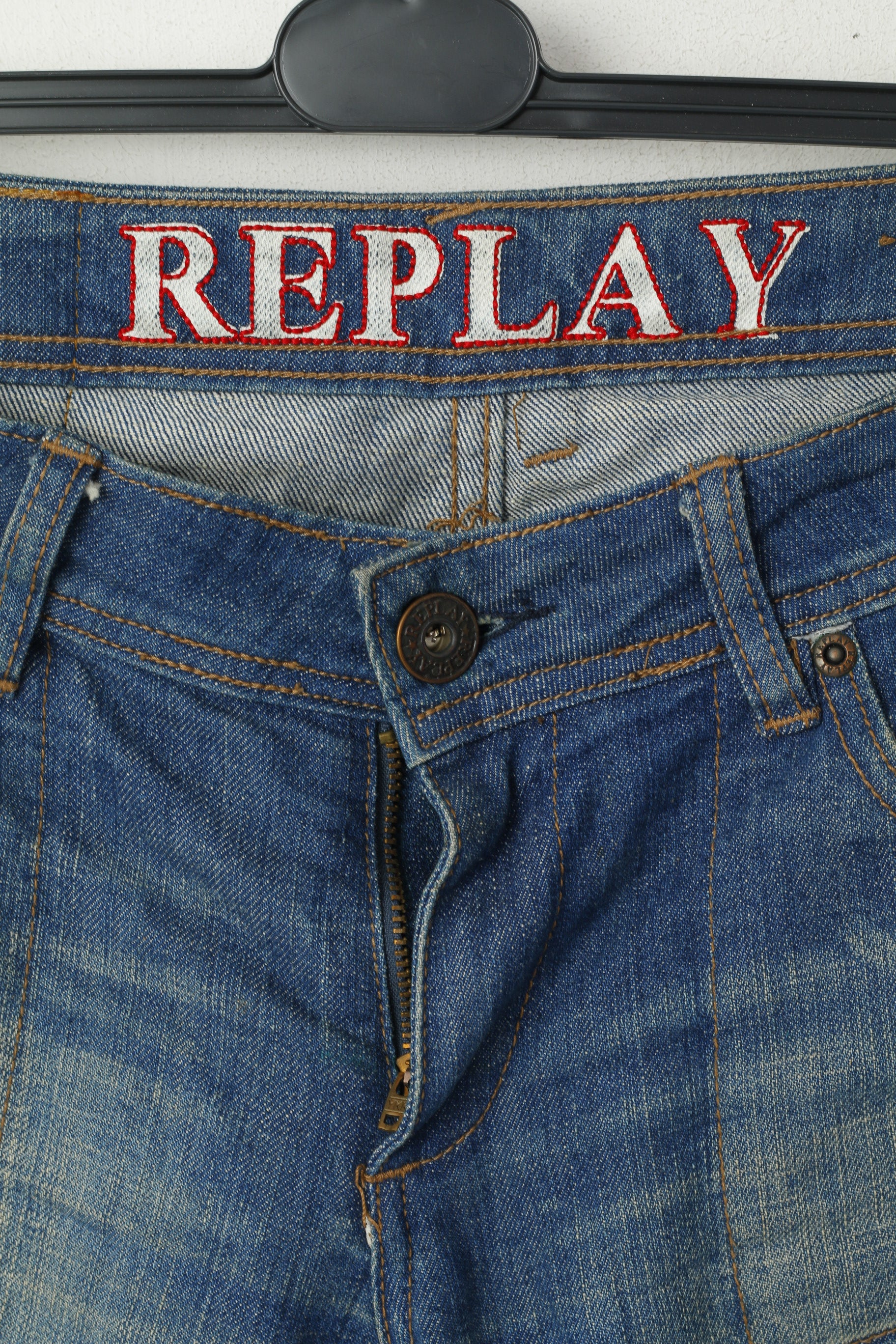 REPLAY Pantaloni jeans da donna 32 Pantaloni con tasche con zip a vita bassa in cotone denim blu