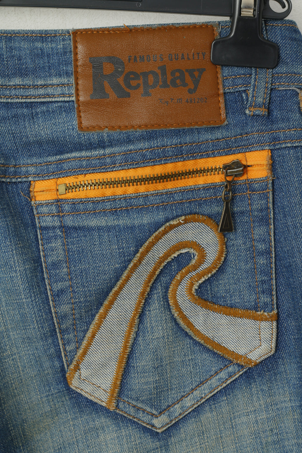 REPLAY Pantaloni jeans da donna 32 Pantaloni con tasche con zip a vita bassa in cotone denim blu