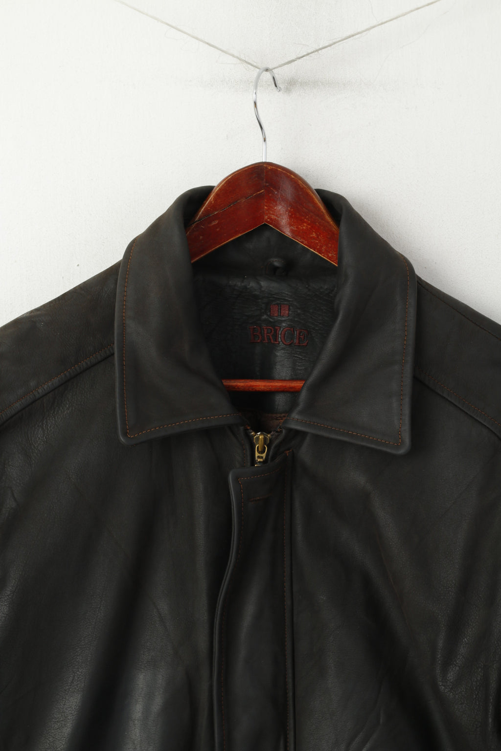 Brice Hommes 48 XL Veste En Cuir Marron Vintage Poches Fermeture Éclair Complète Haut Classique