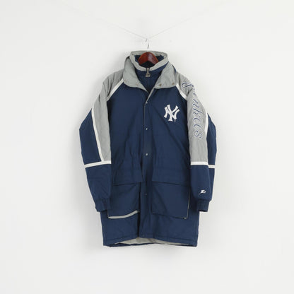 STARTER New York Yankees Men M Jacket Navy Puffer Hood Zip Up NY Vintage Parka