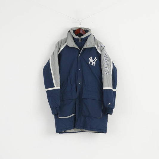STARTER New York Yankees Uomo M Giacca blu scuro Puffer Hood Zip Up NY Parka vintage