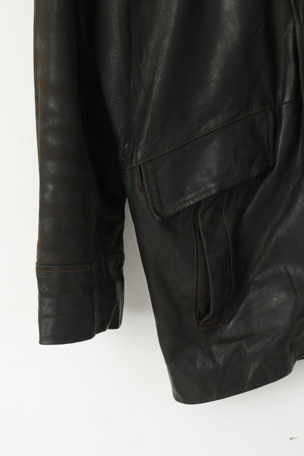 Brice Hommes 48 XL Veste En Cuir Marron Vintage Poches Fermeture Éclair Complète Haut Classique