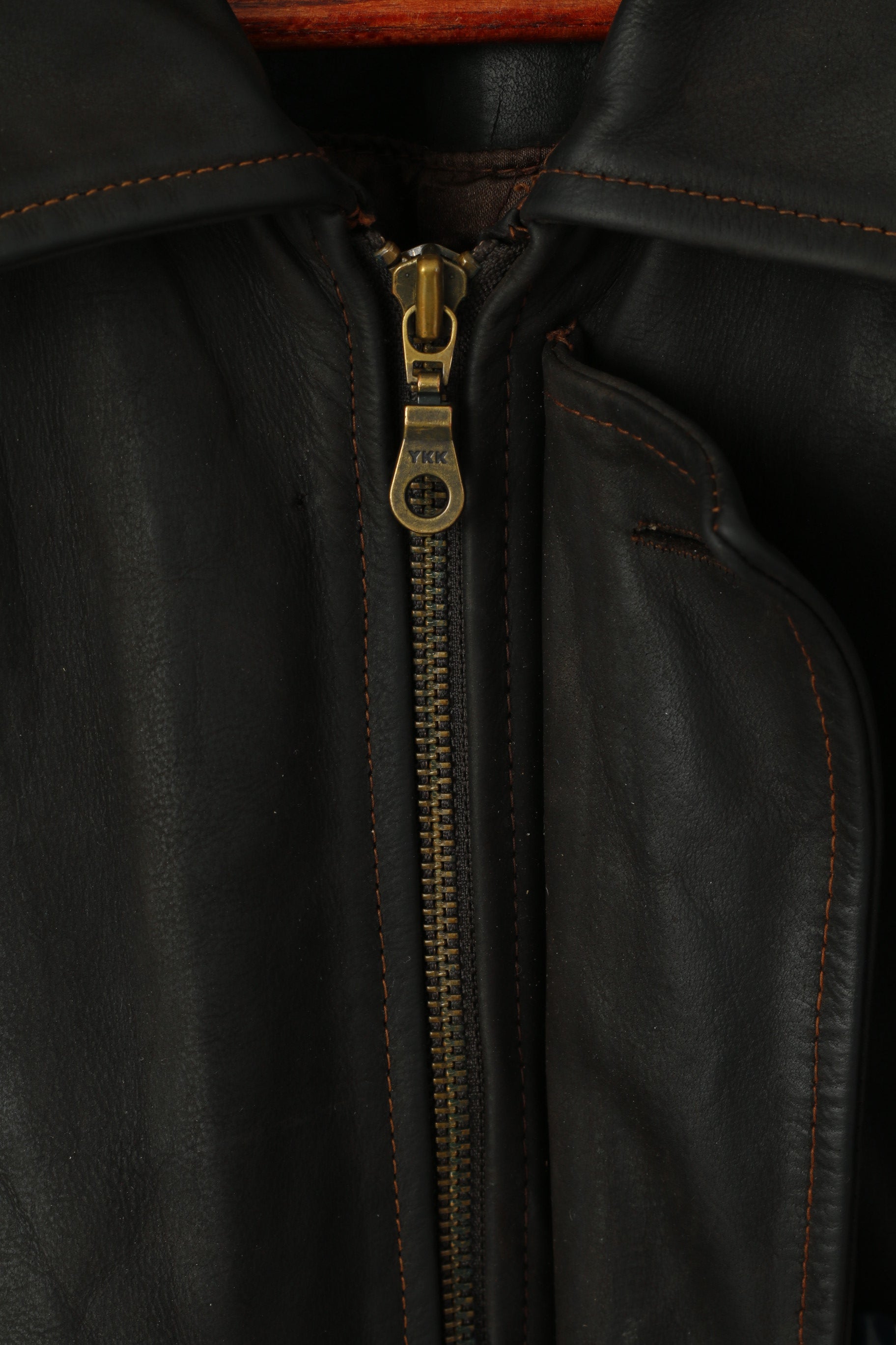 Brice Hommes 48 XL Veste En Cuir Marron Vintage Poches Fermeture Éclair Complète Haut Classique