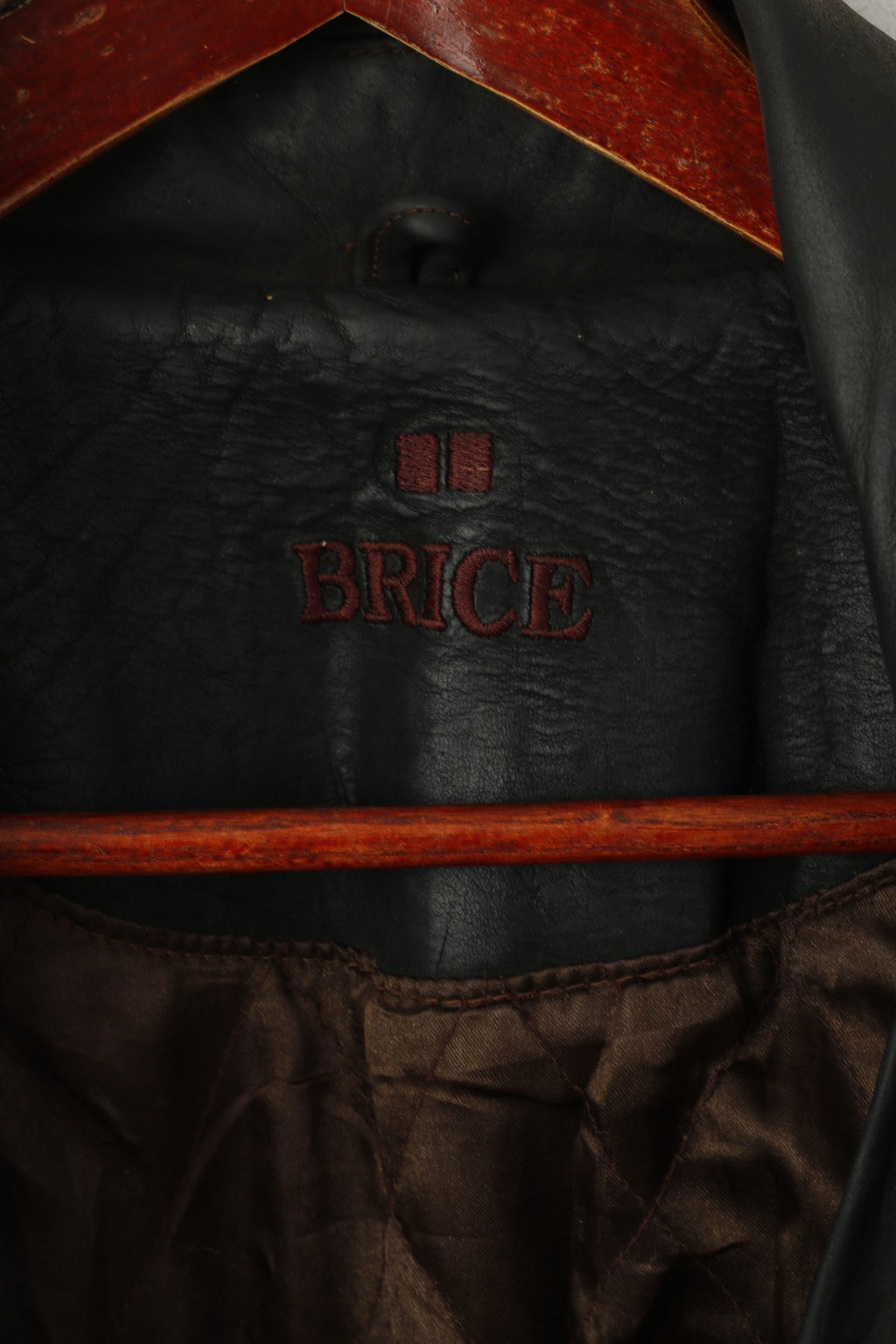 Brice Hommes 48 XL Veste En Cuir Marron Vintage Poches Fermeture Éclair Complète Haut Classique