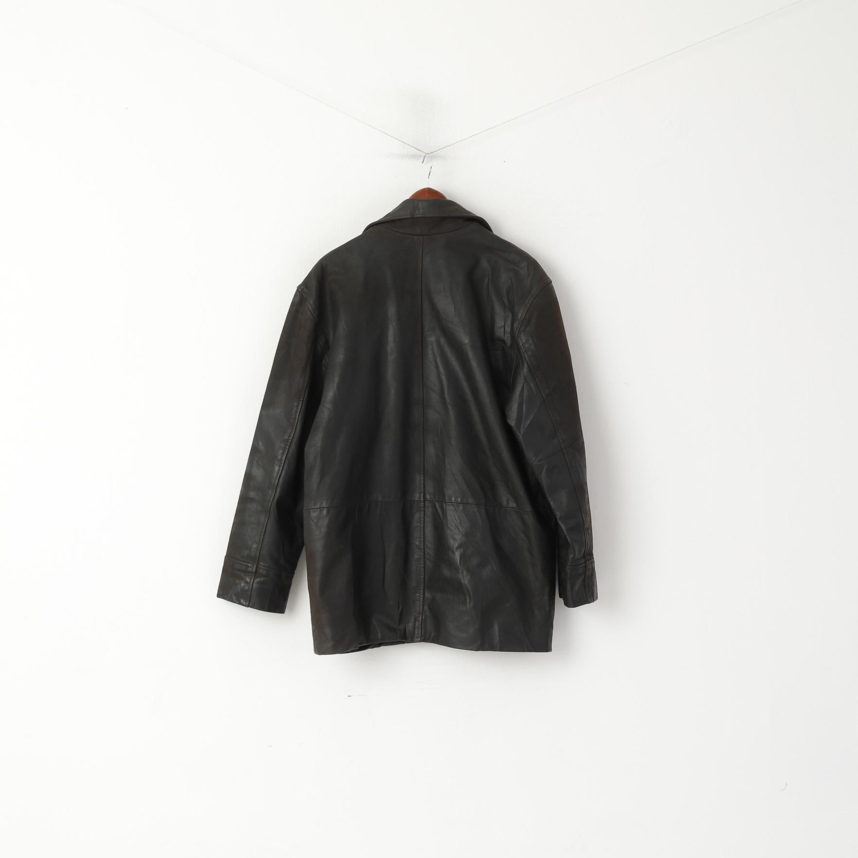 Brice Hommes 48 XL Veste En Cuir Marron Vintage Poches Fermeture Éclair Complète Haut Classique