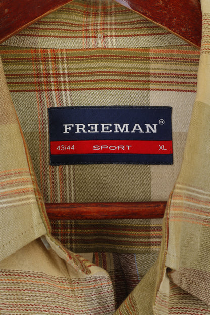 Freeman Sport Men XL Casual Shirt Brown Green Check Cotton Long Sleeve Top