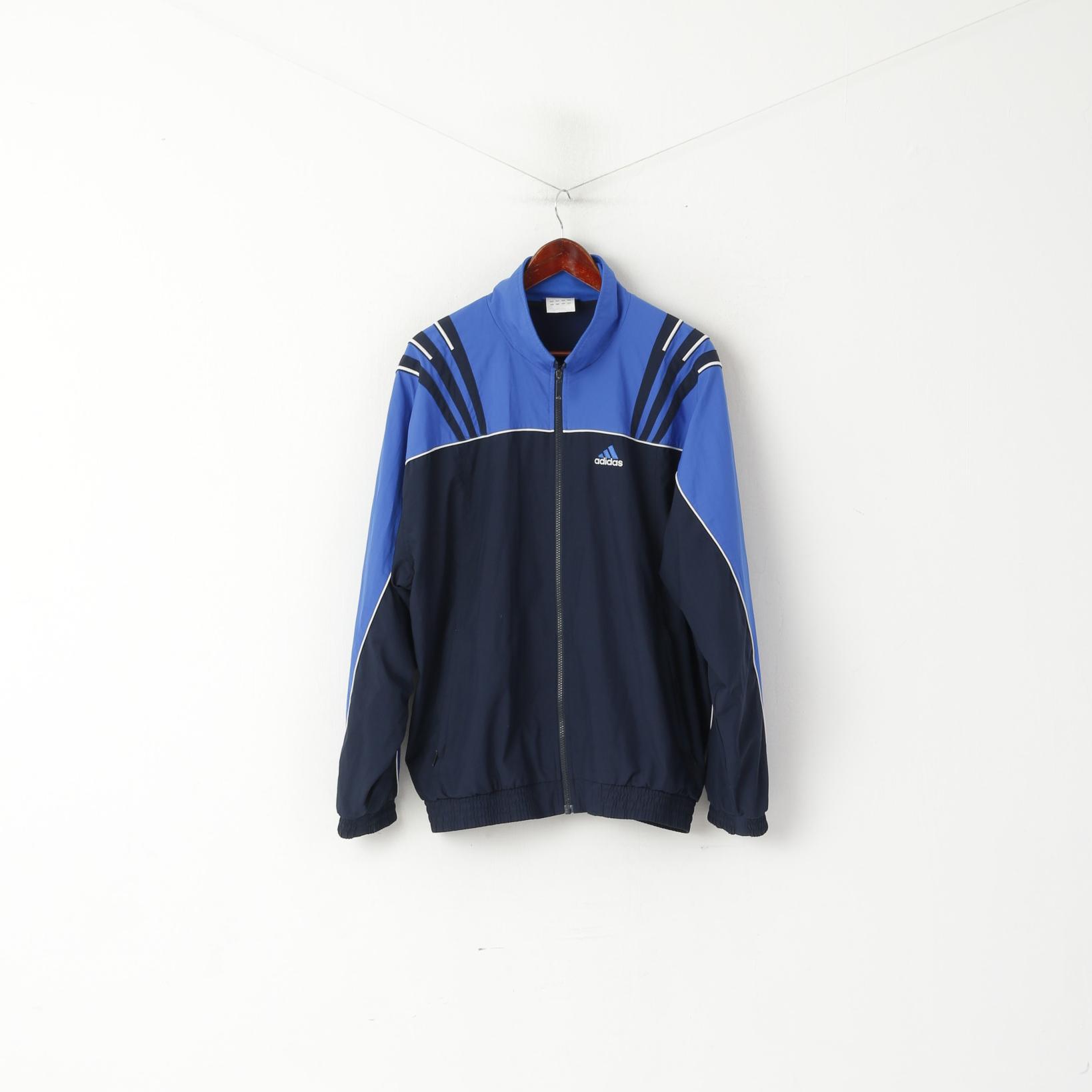 Adidas Uomo L 186 Giacca Navy Vintage Activewear Full Zip Bomber Sport Top