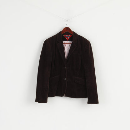 Tommy Hilfiger Femmes 12 M Blazer Marron Velours Côtelé Coton Veste Simple Boutonnage