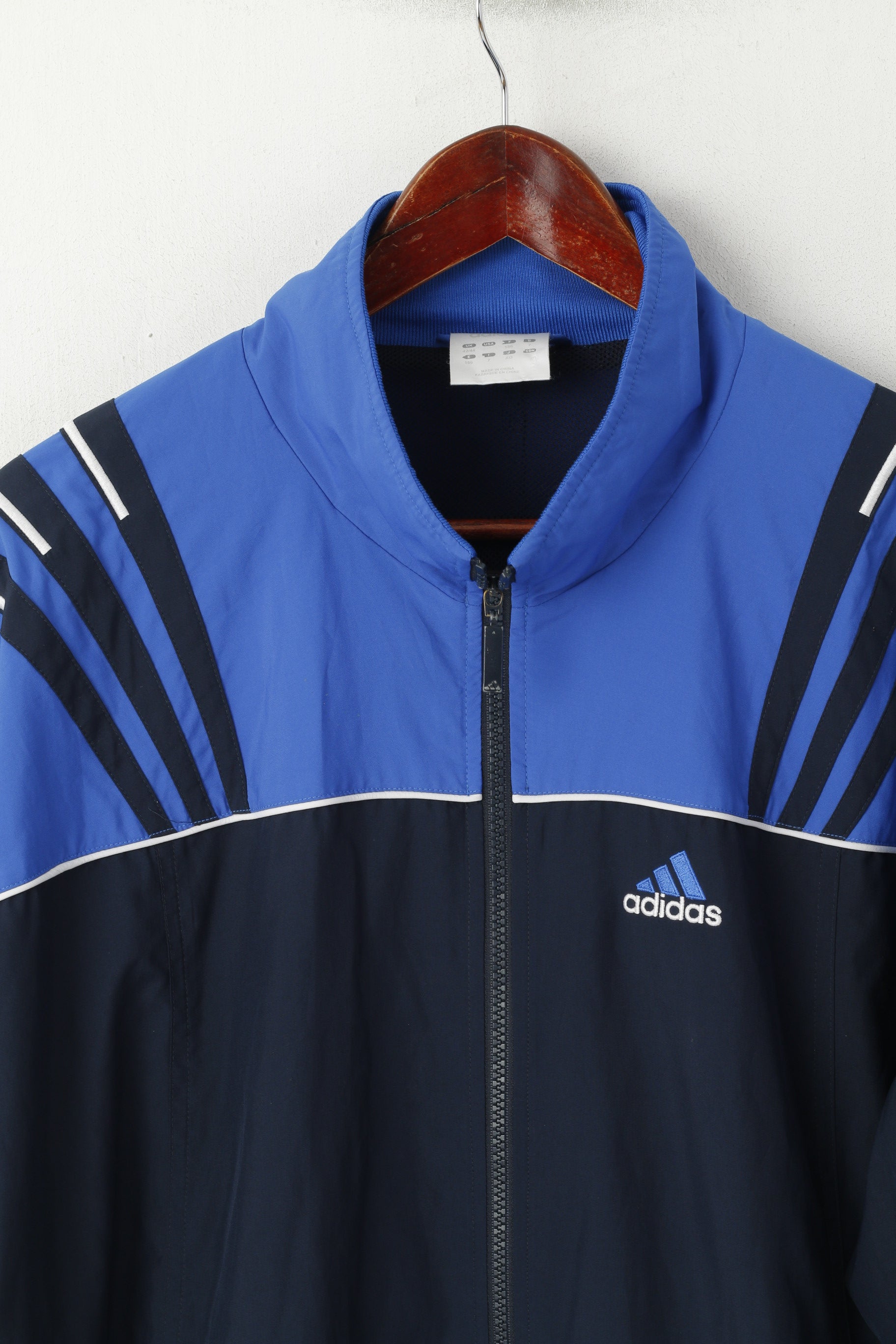 Adidas Uomo L 186 Giacca Navy Vintage Activewear Full Zip Bomber Sport Top