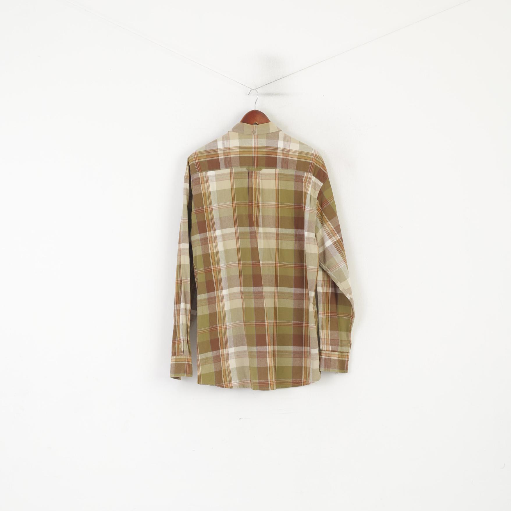 Freeman Sport Chemise décontractée XL pour homme Marron Vert à carreaux en coton à manches longues