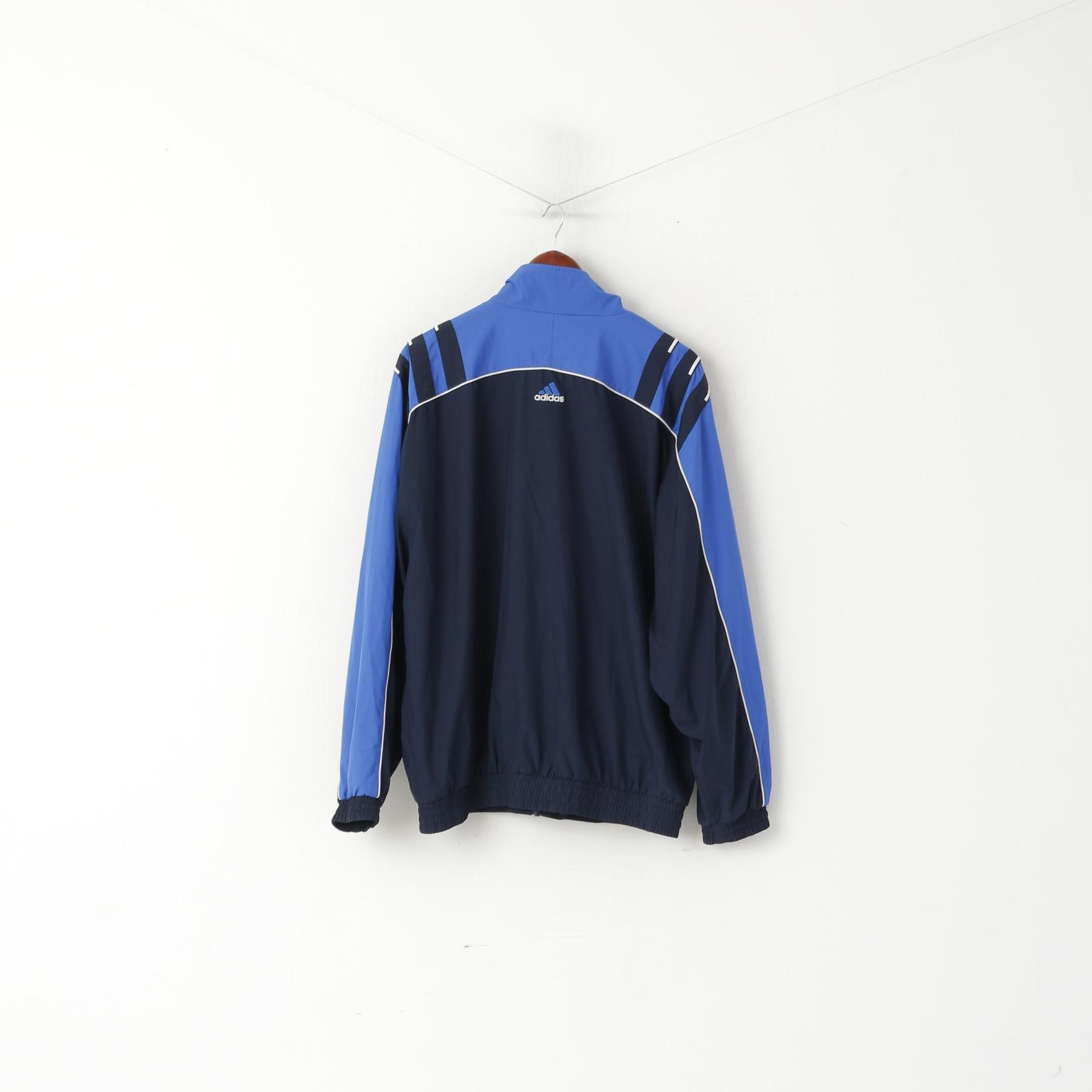 Adidas Uomo L 186 Giacca Navy Vintage Activewear Full Zip Bomber Sport Top