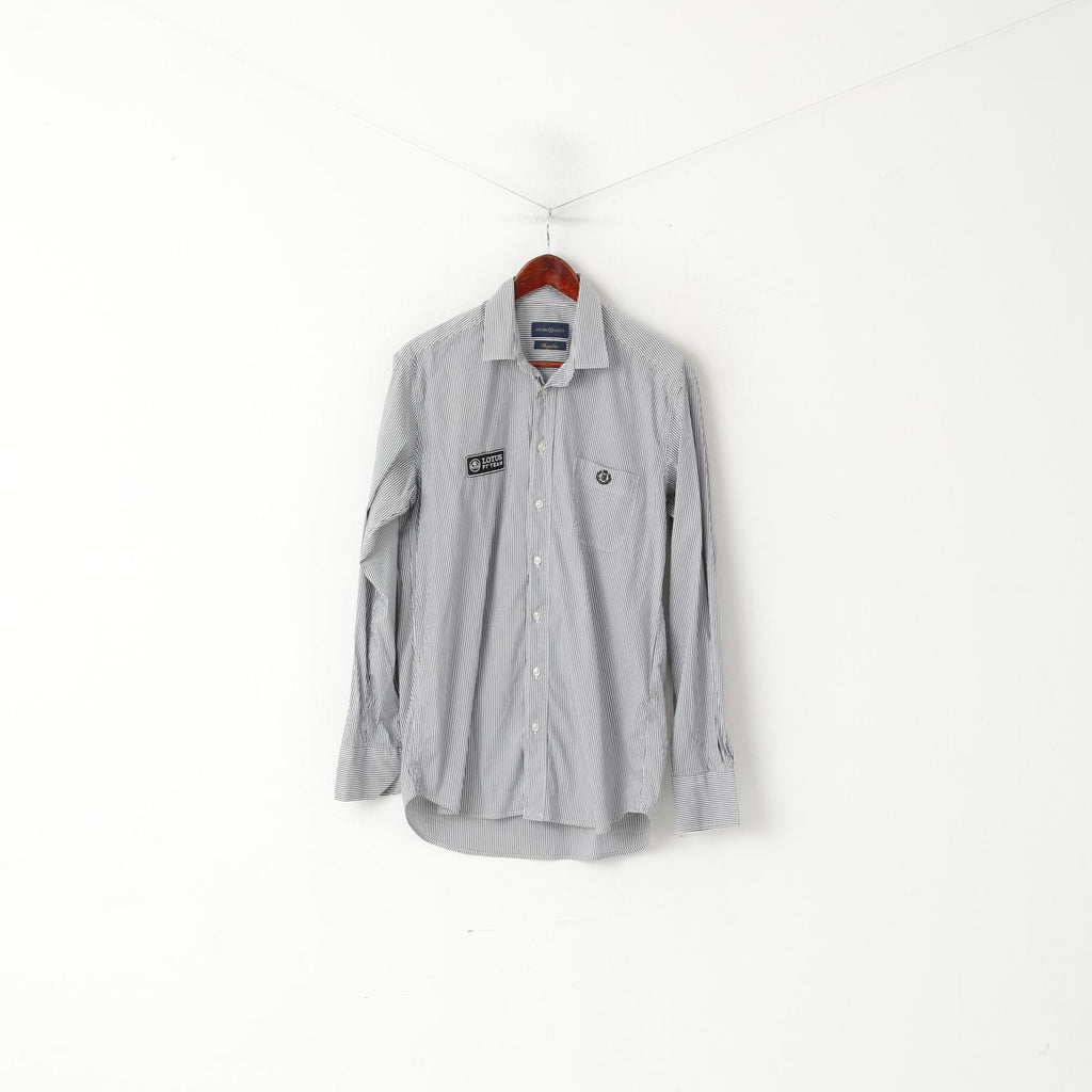 Henri Lloyd Men L Casual Shirt Gray Striped Cotton Regular Fit Long Sleeve Lotus Team Top