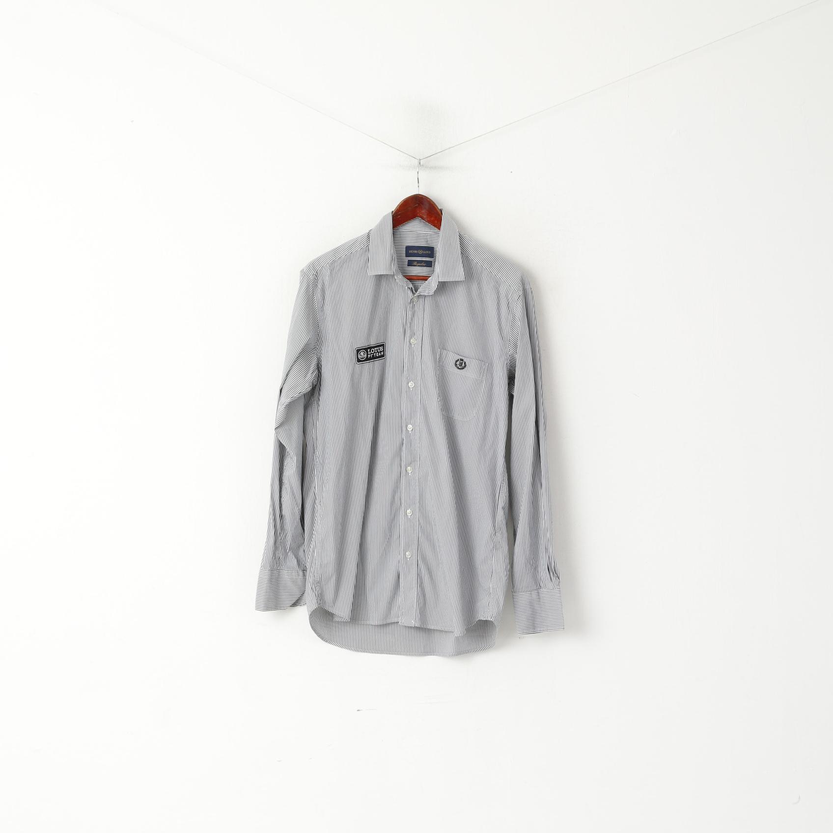 Henri Lloyd Men L Casual Shirt Gray Striped Cotton Regular Fit Long Sleeve Lotus Team Top