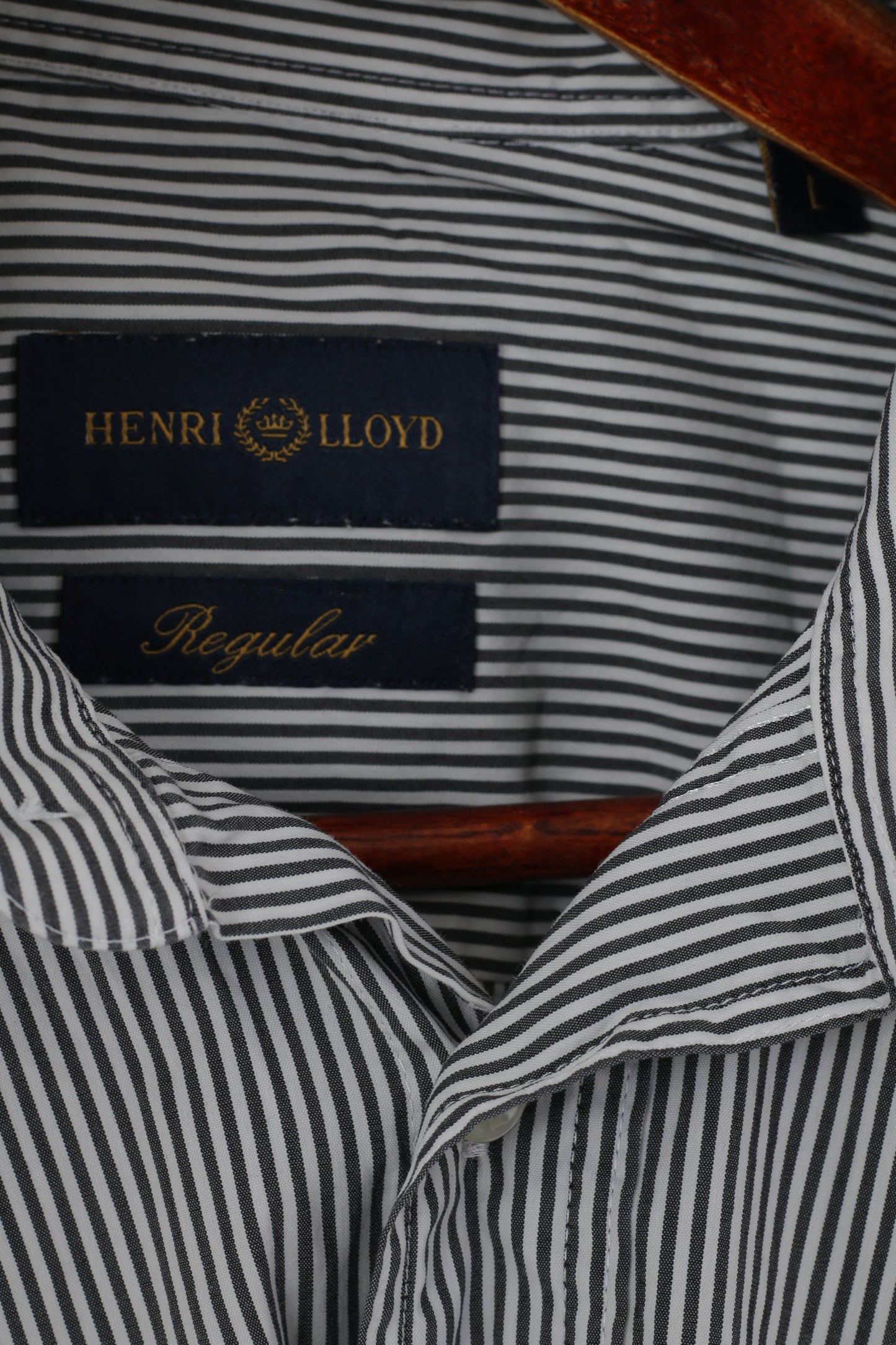 Henri Lloyd Men L Casual Shirt Gray Striped Cotton Regular Fit Long Sleeve Lotus Team Top
