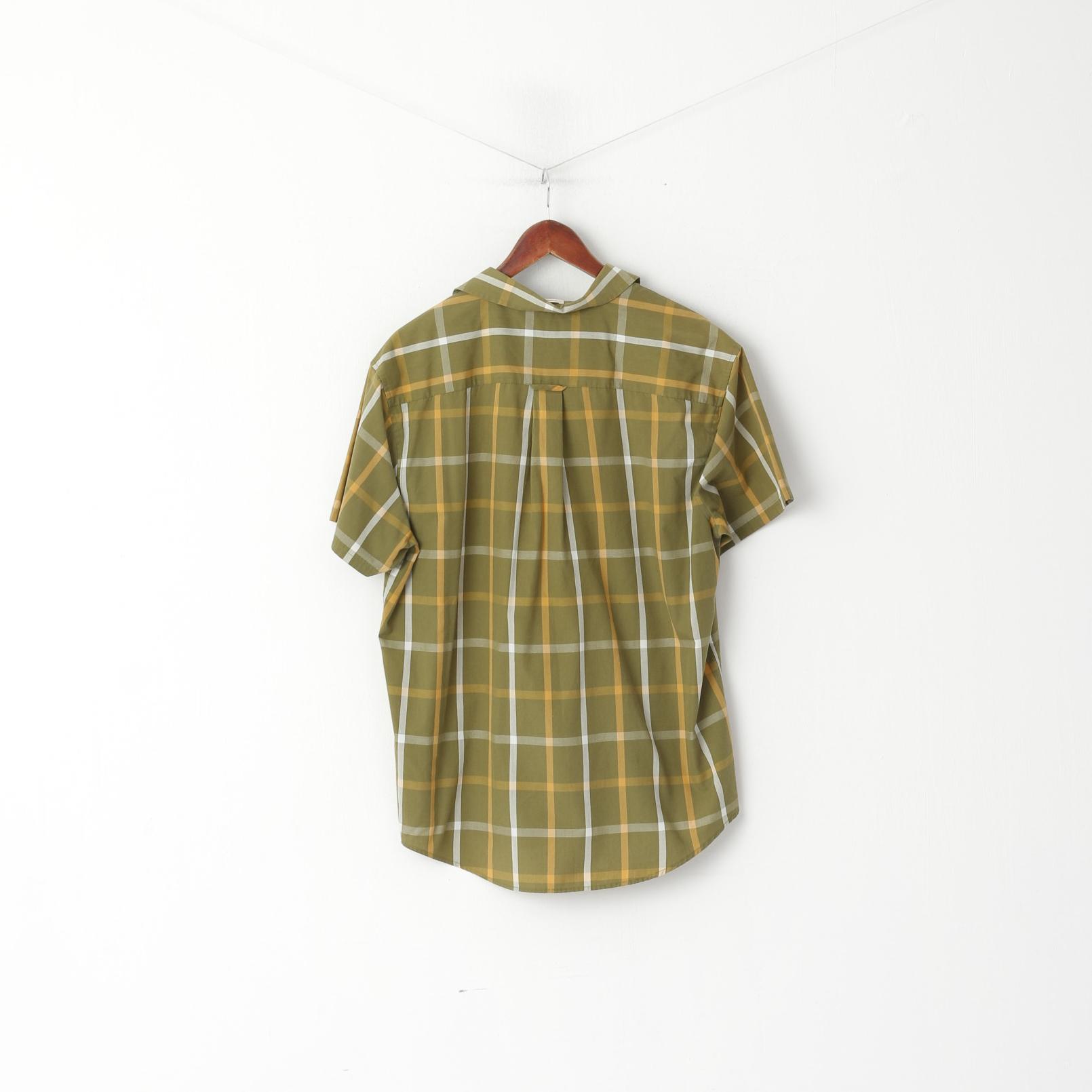 Original Penguin Men  XL Casual Shirt Green Check Cotton Classic Fit Short Sleeve Top
