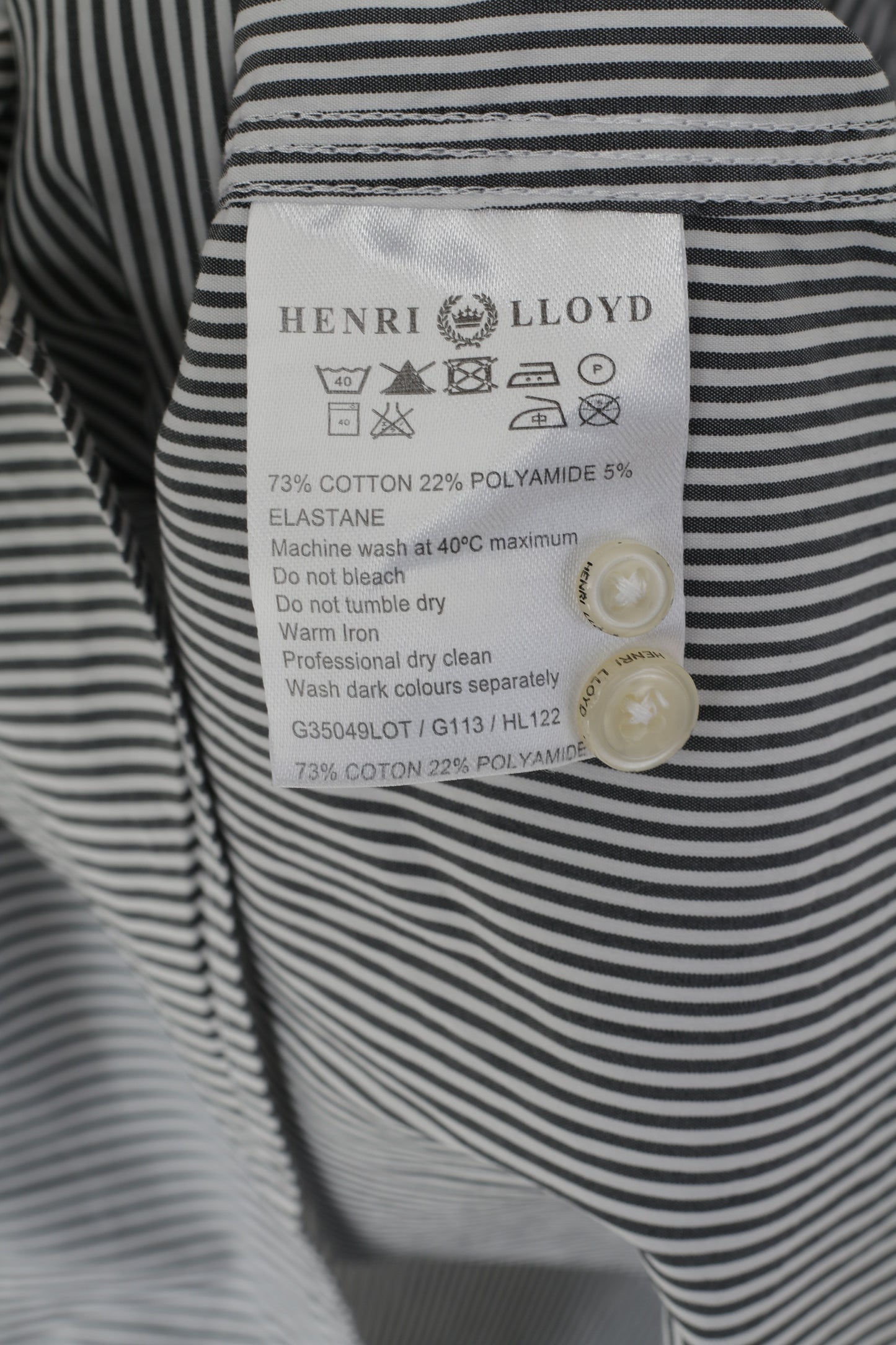 Henri Lloyd Men L Casual Shirt Gray Striped Cotton Regular Fit Long Sleeve Lotus Team Top