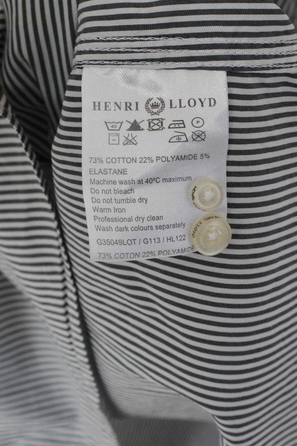 Henri Lloyd Men L Casual Shirt Gray Striped Cotton Regular Fit Long Sleeve Lotus Team Top