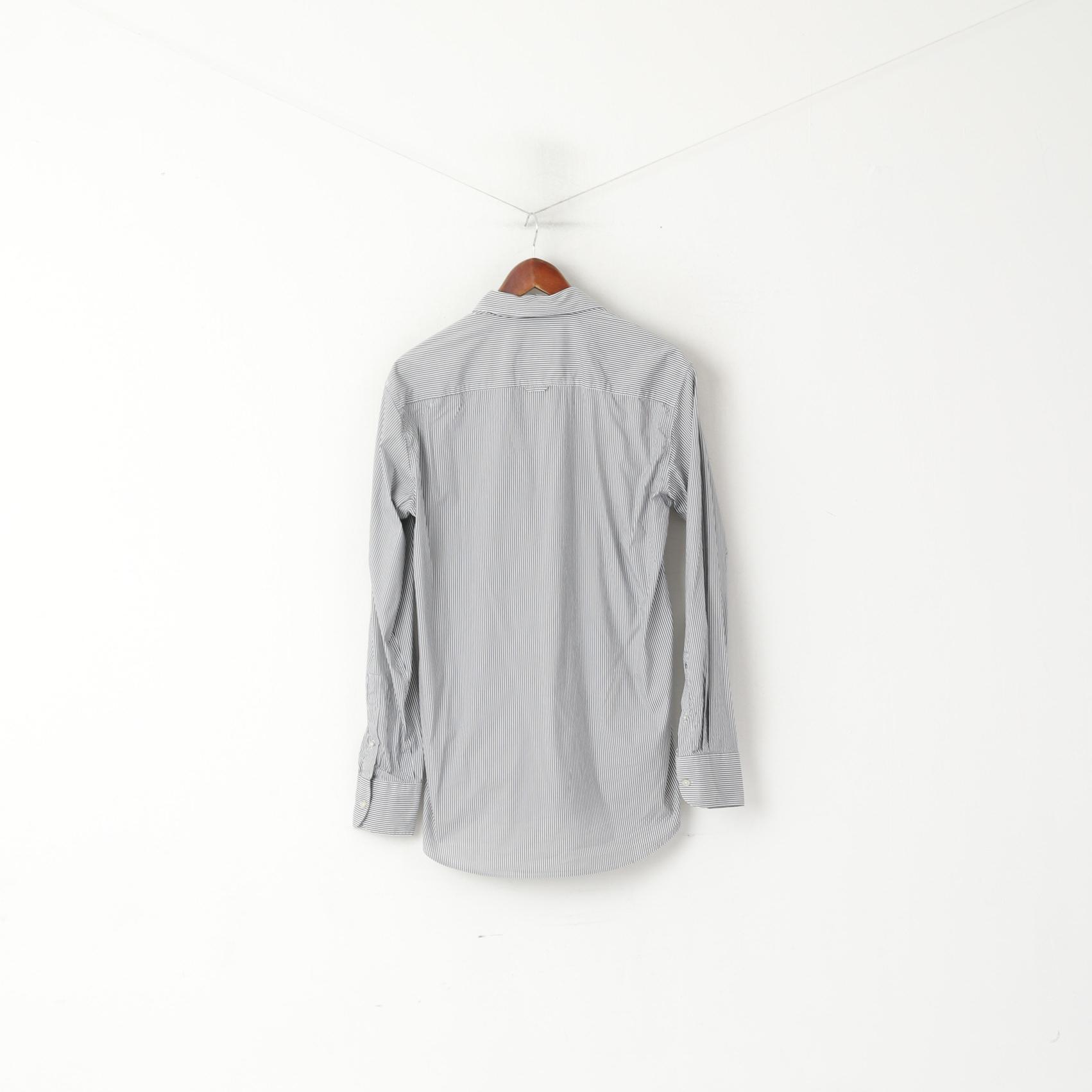 Henri Lloyd Men L Casual Shirt Gray Striped Cotton Regular Fit Long Sleeve Lotus Team Top