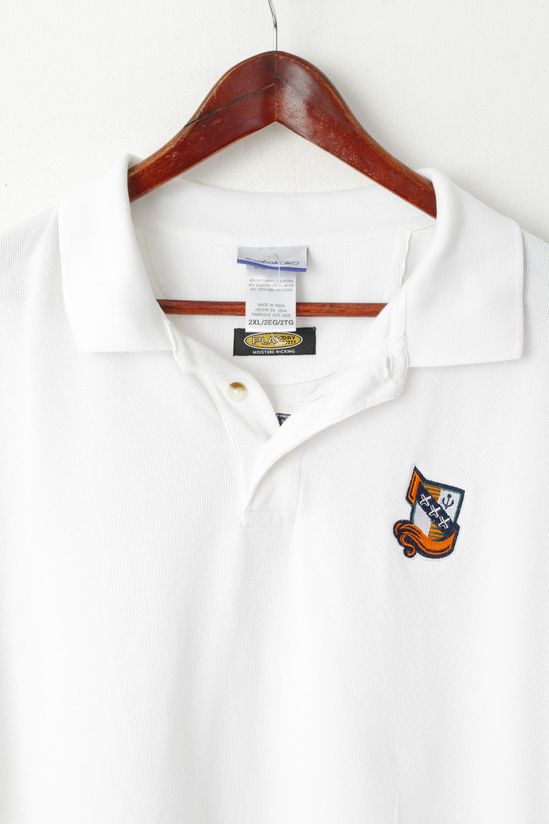 Reebok NFL Men 2XL (3XL) Polo Shirt White Long Cotton Europe League Play Dry Top