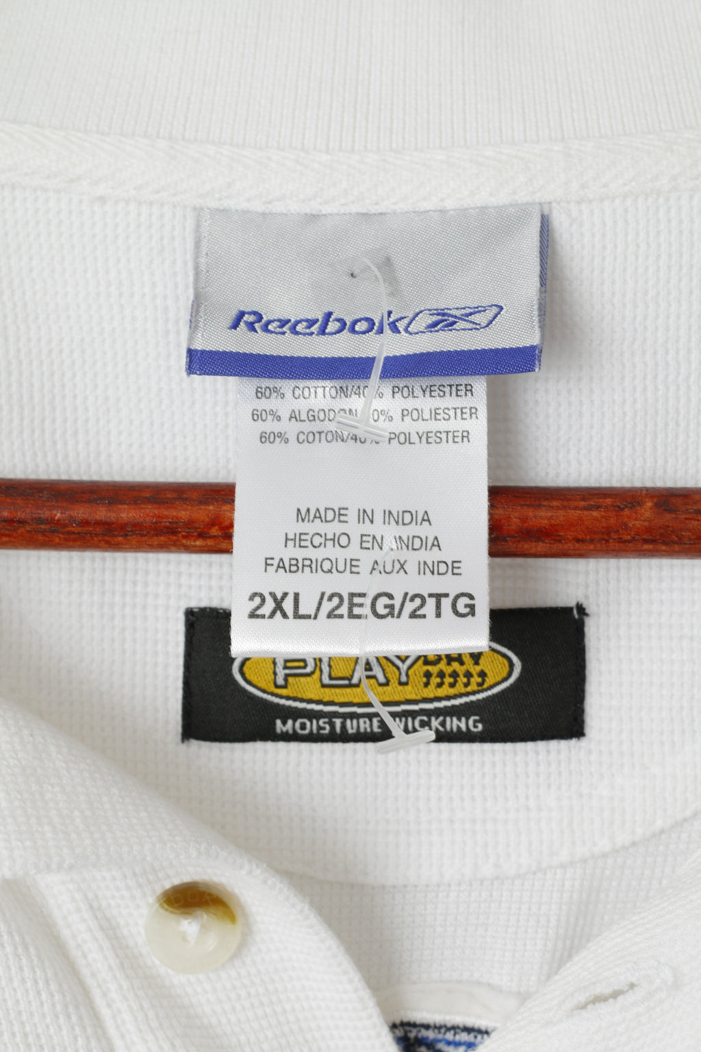 Reebok NFL Men 2XL (3XL) Polo Shirt White Long Cotton Europe League Play Dry Top