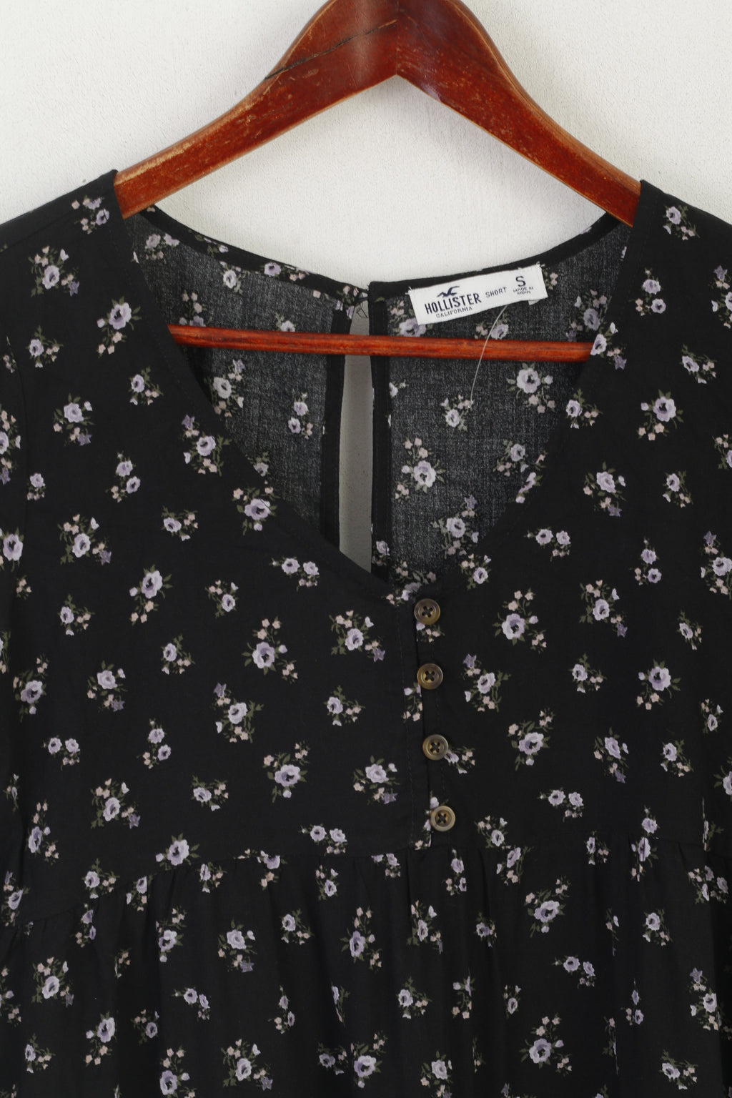 Hollister Women S Mini Dress Black Viscose Floral Short Summer Long Sleeve