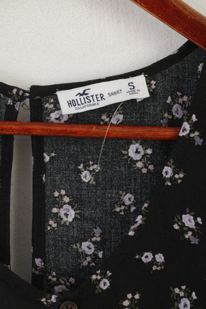 Miniabito Hollister da donna, corto, estivo, in viscosa, floreale, nero, a maniche lunghe