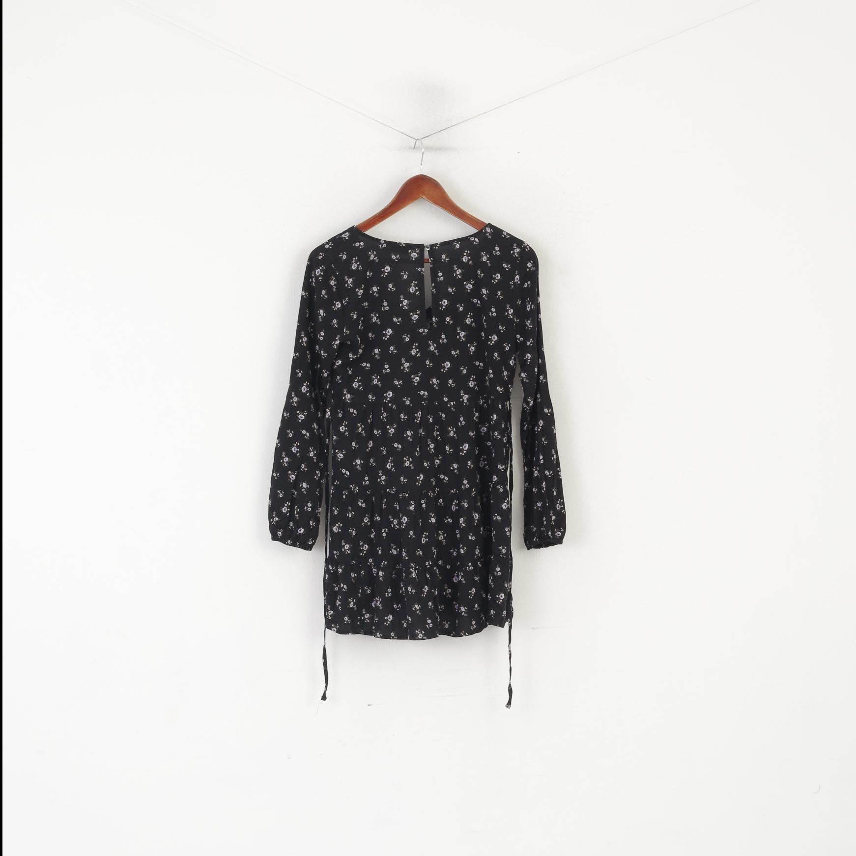 Hollister Women S Mini Dress Black Viscose Floral Short Summer Long Sleeve