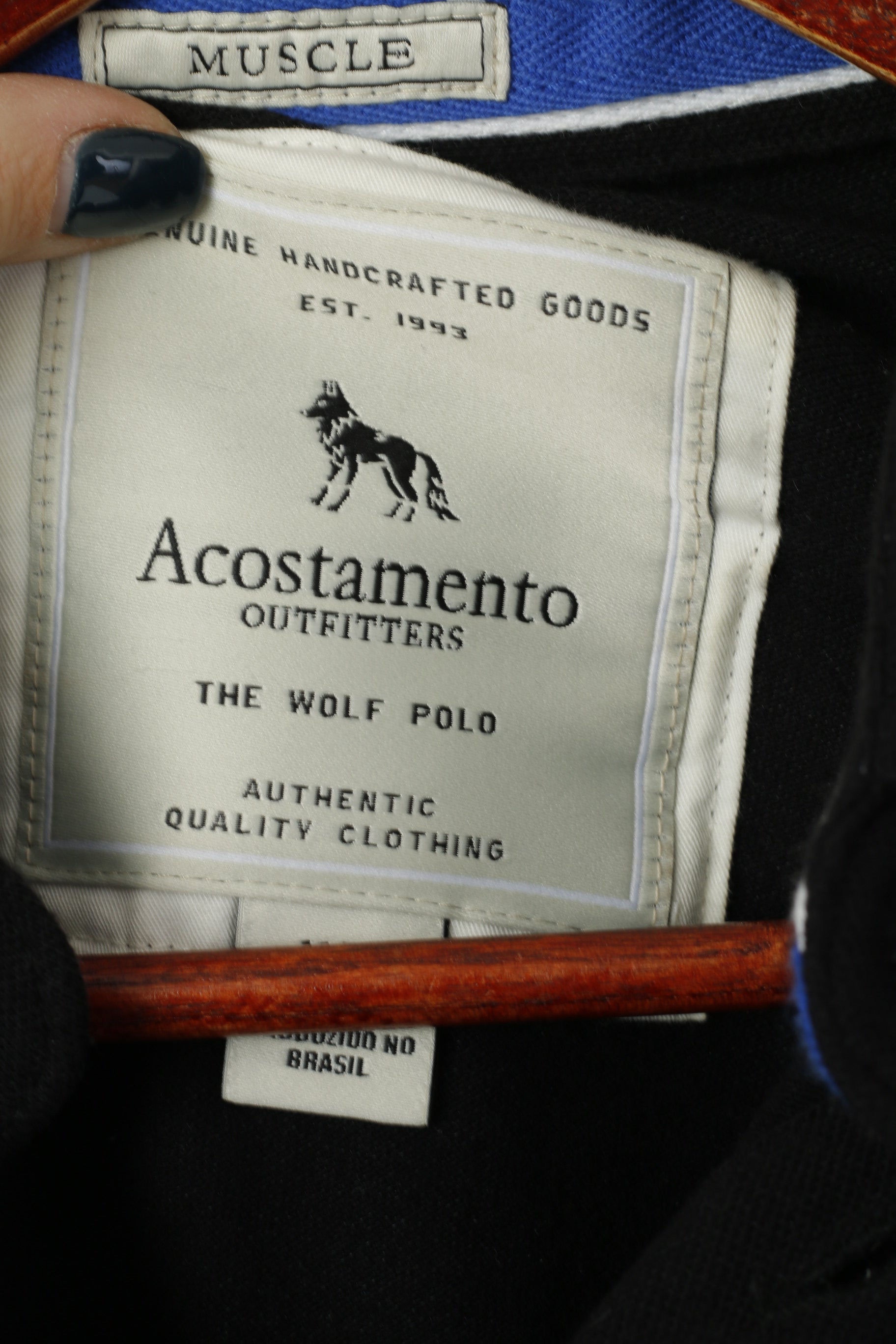 Acostamento Outfitters Men M Polo Shirt Black Muscle Fit The Wolf Polo Stretch Top