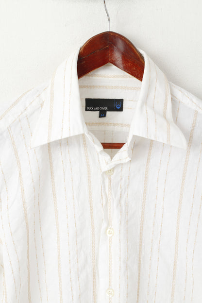 Duck and Cover Men M (S) Casual Shirt White Beige Striped Cotton Jackson Top